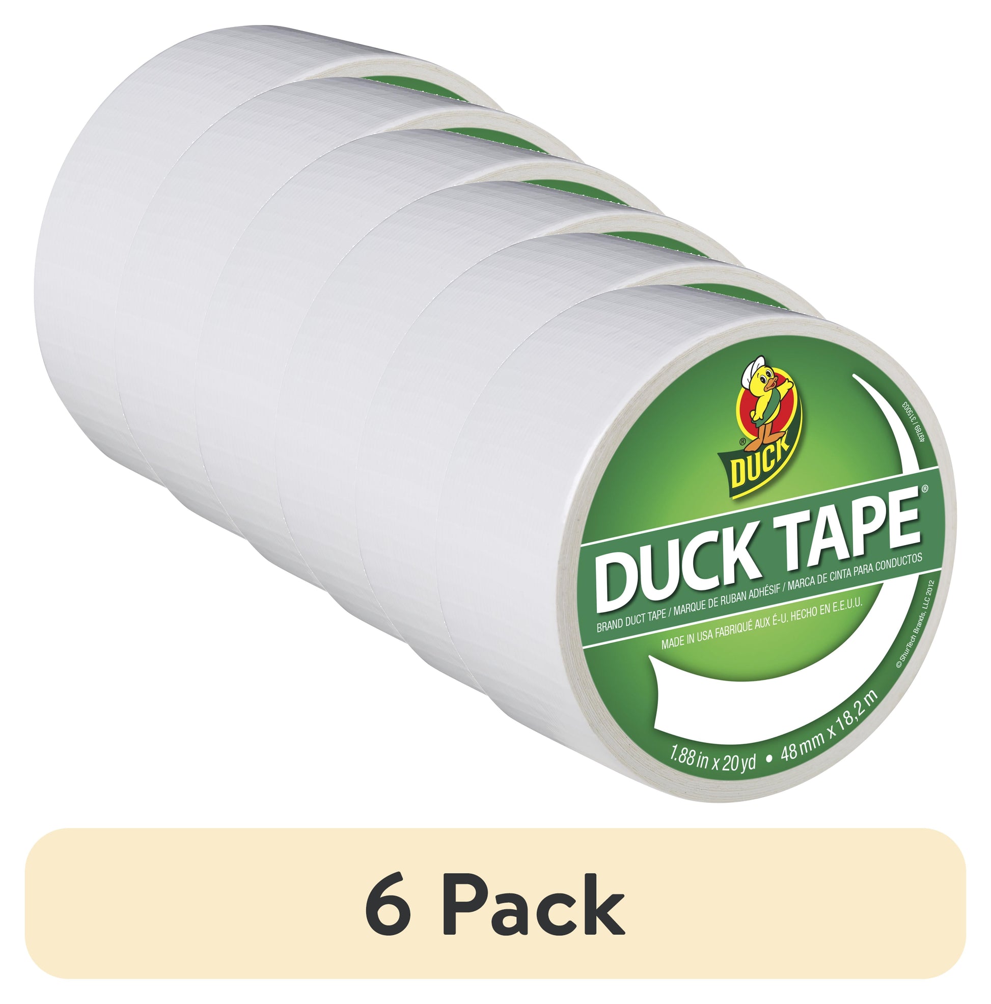 (6 pack) Color Duck Tape Brand Duct Tape, 1.88 in. x 20 yd., White