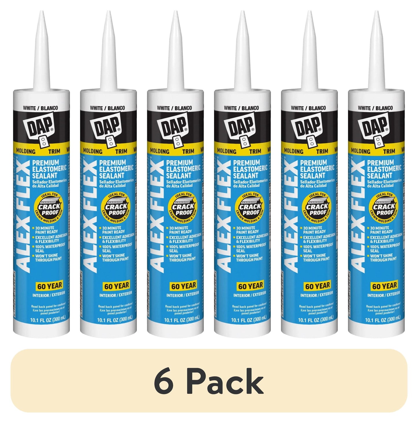 (6 pack) DAP Alex Flex 10.1 oz White Premium Molding and Trim Siliconized Sealant