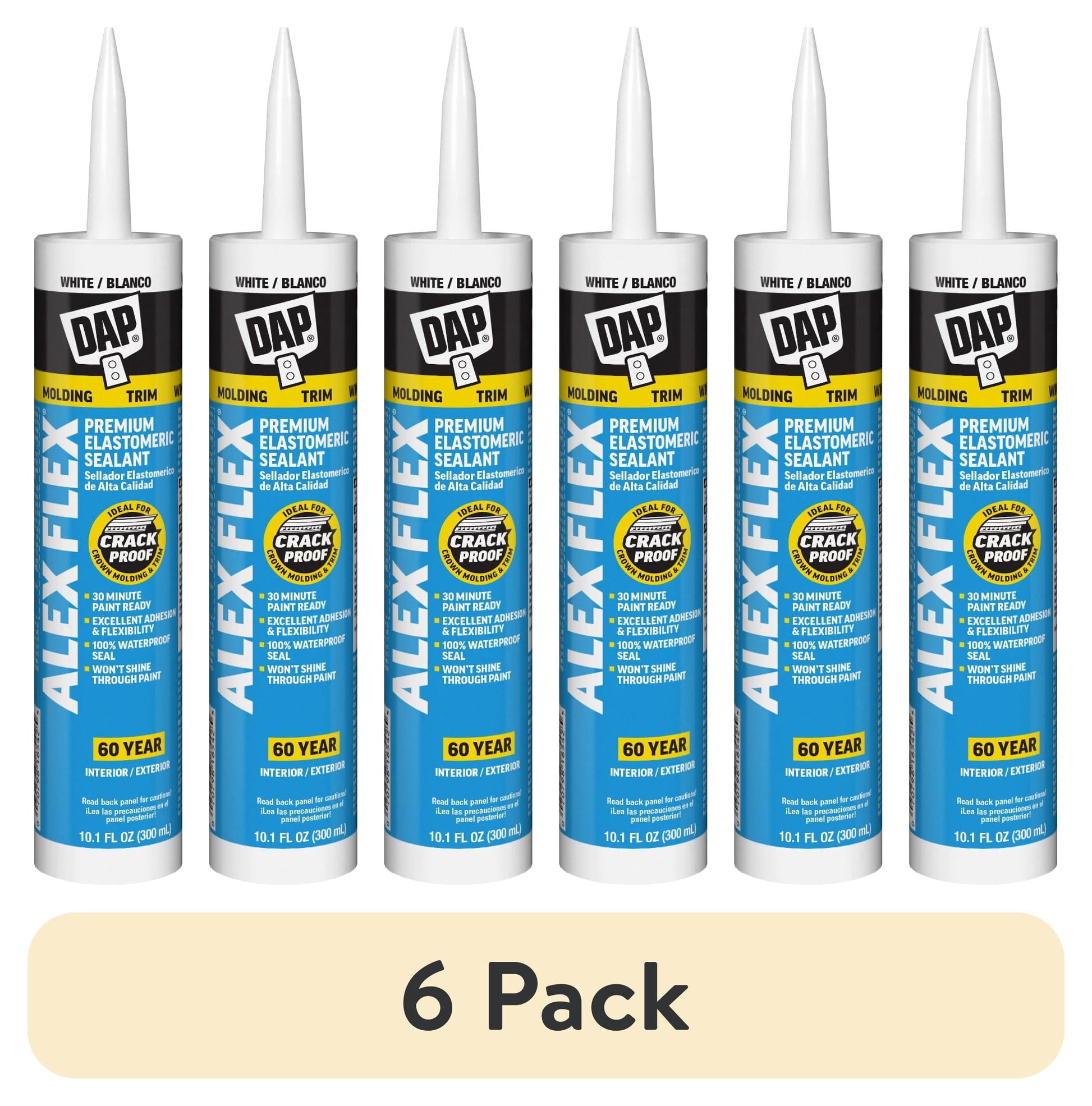 (6 pack) DAP Alex Flex 10.1 oz White Premium Molding and Trim Siliconized Sealant