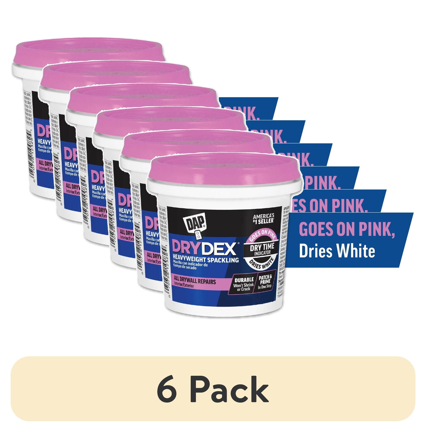 (6 pack) DAP DryDex 8 oz Pink/White Dry Time Indicator Spackling All Purpose