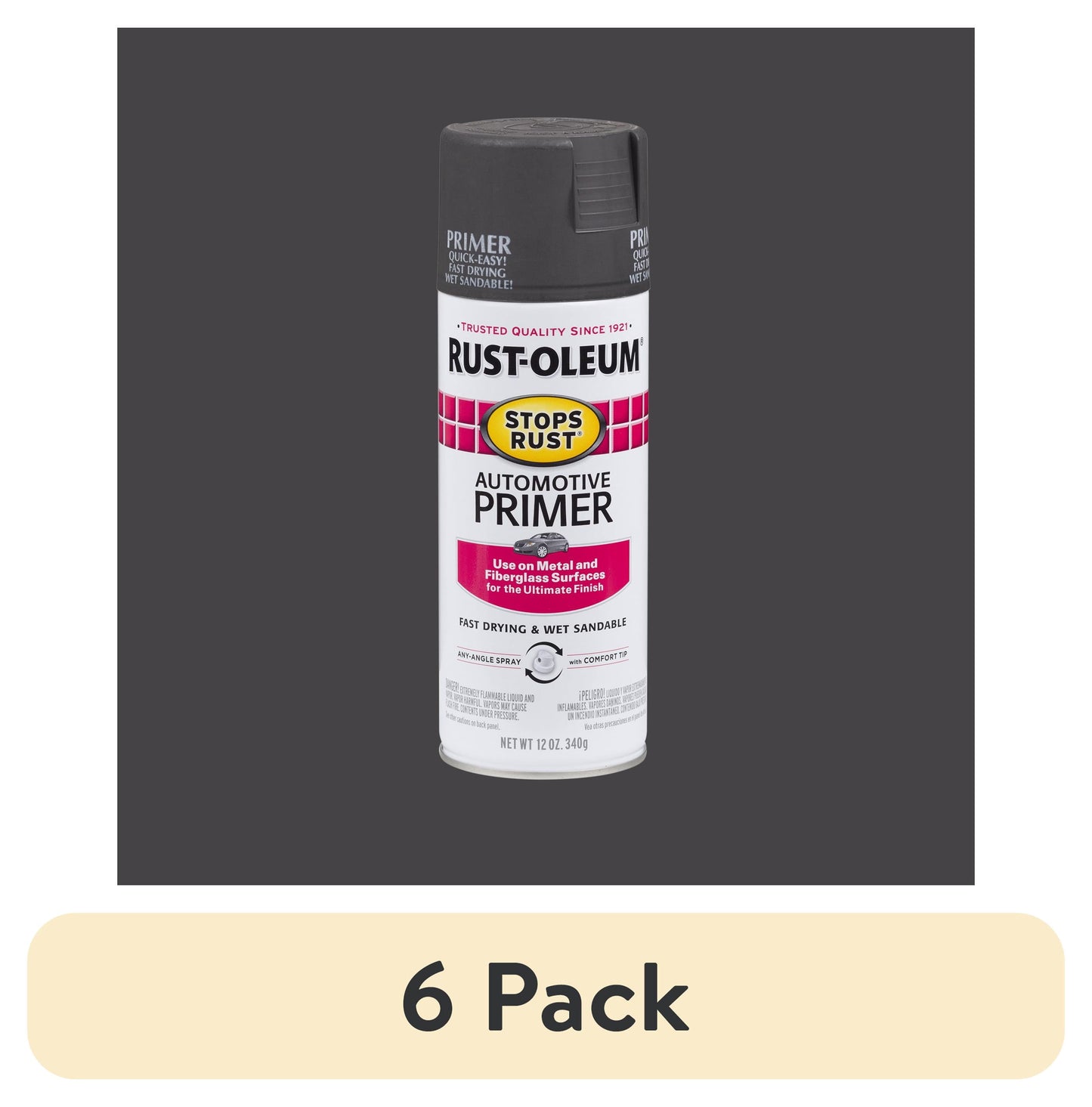 (6 pack) Dark Gray, Rust-Oleum Stops Rust Automotive Primer Spray Paint-2089830, 12 oz