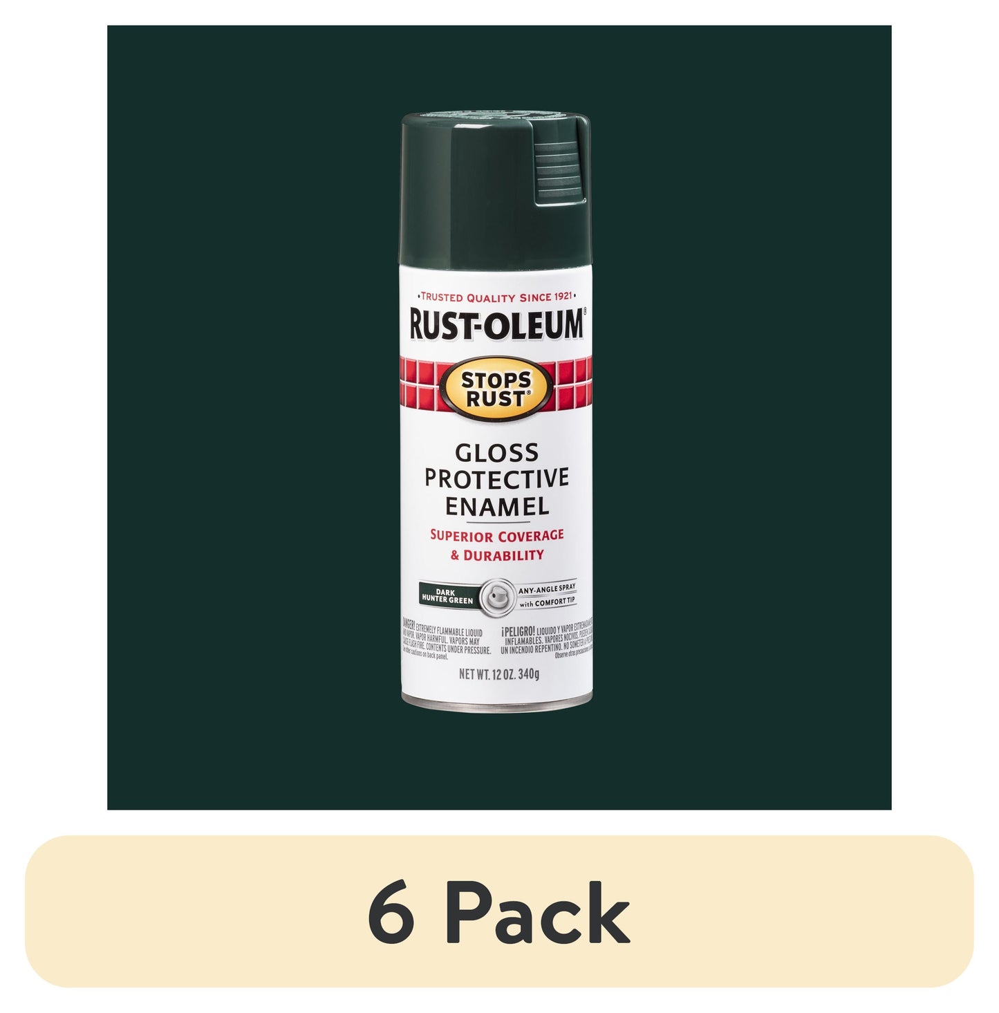 (6 pack) Dark Hunter Green, Rust-Oleum Stops Rust Protective Enamel Gloss Spray Paint-7733830, 12 oz