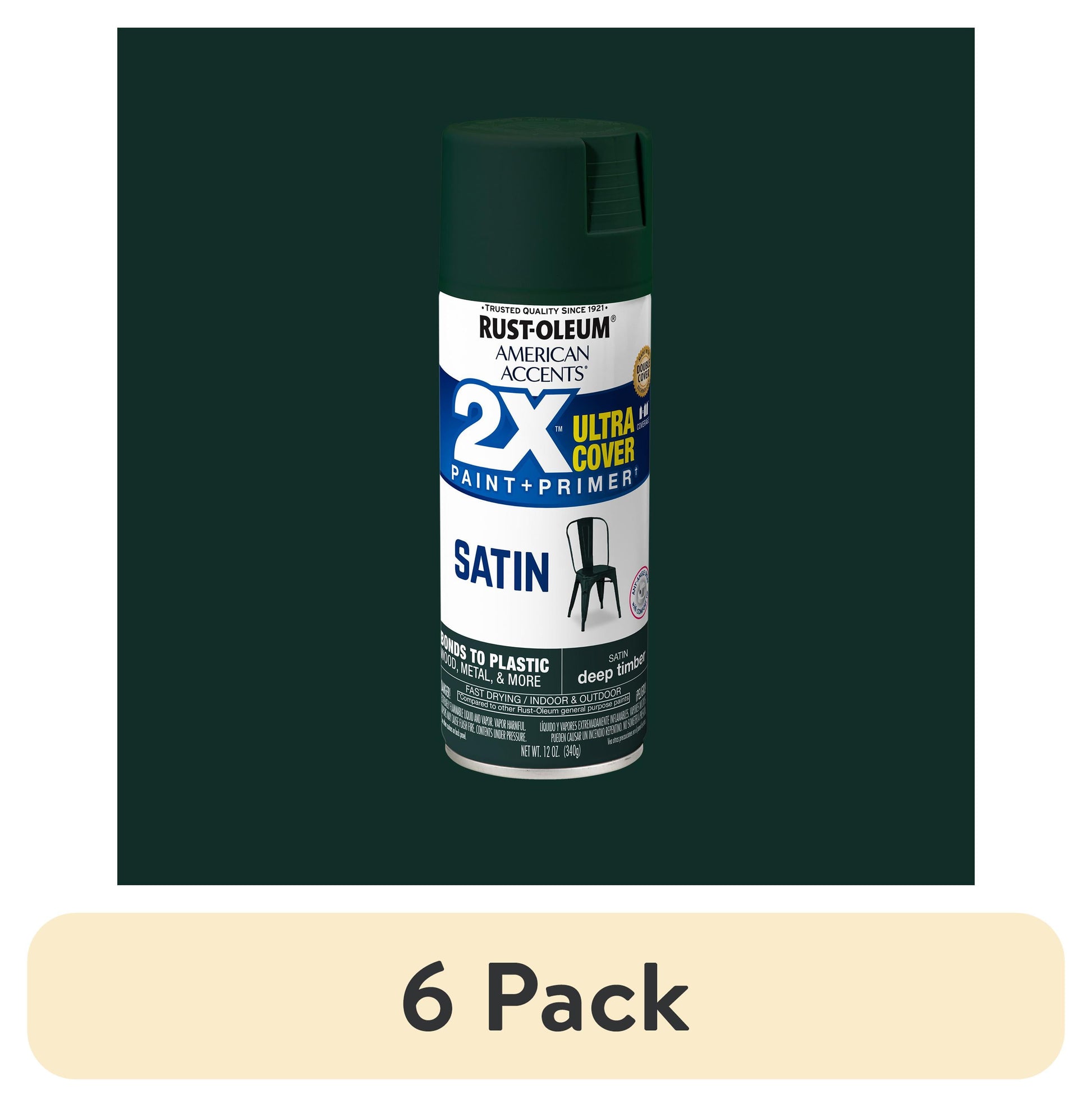 (6 pack) Deep Timber, Rust-Oleum American Accents 2X Ultra Cover Satin Spray Paint-393537, 12 oz