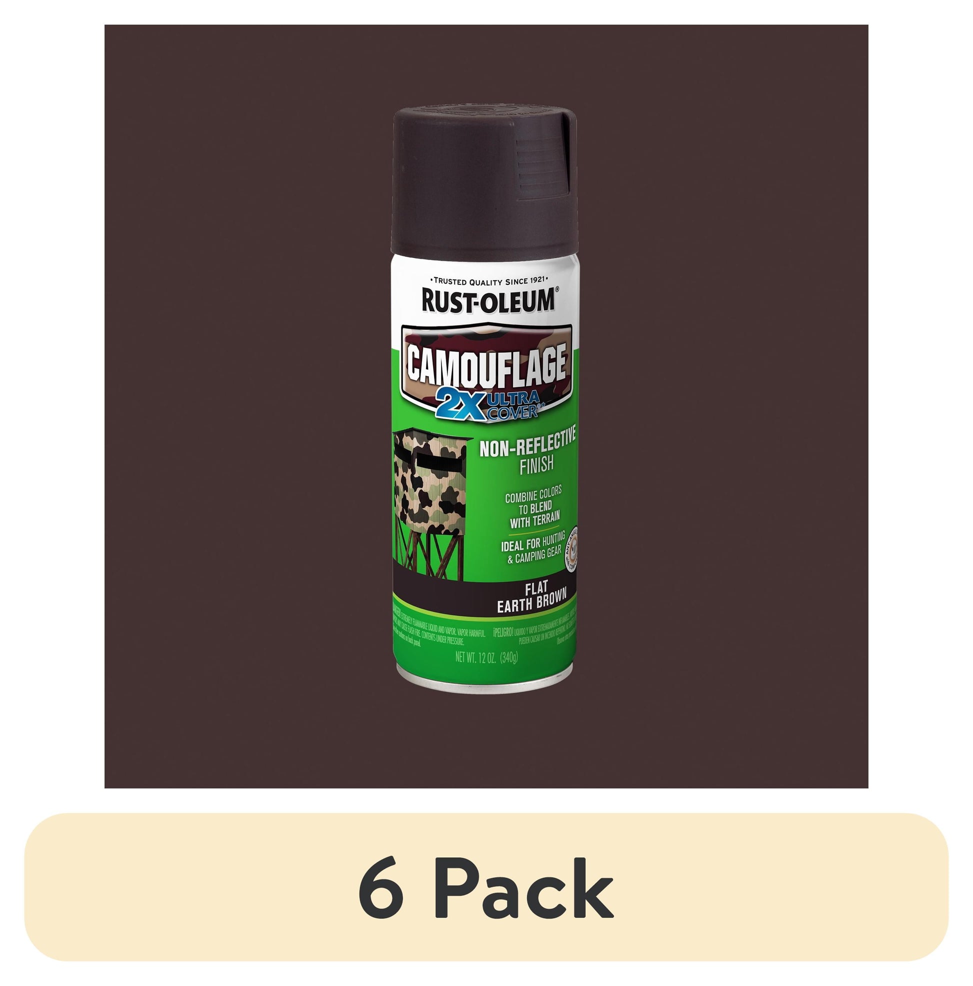 (6 pack) Earth Brown, Rust-Oleum Camouflage 2X Ultra Cover Flat Spray Paint-279178, 12 oz