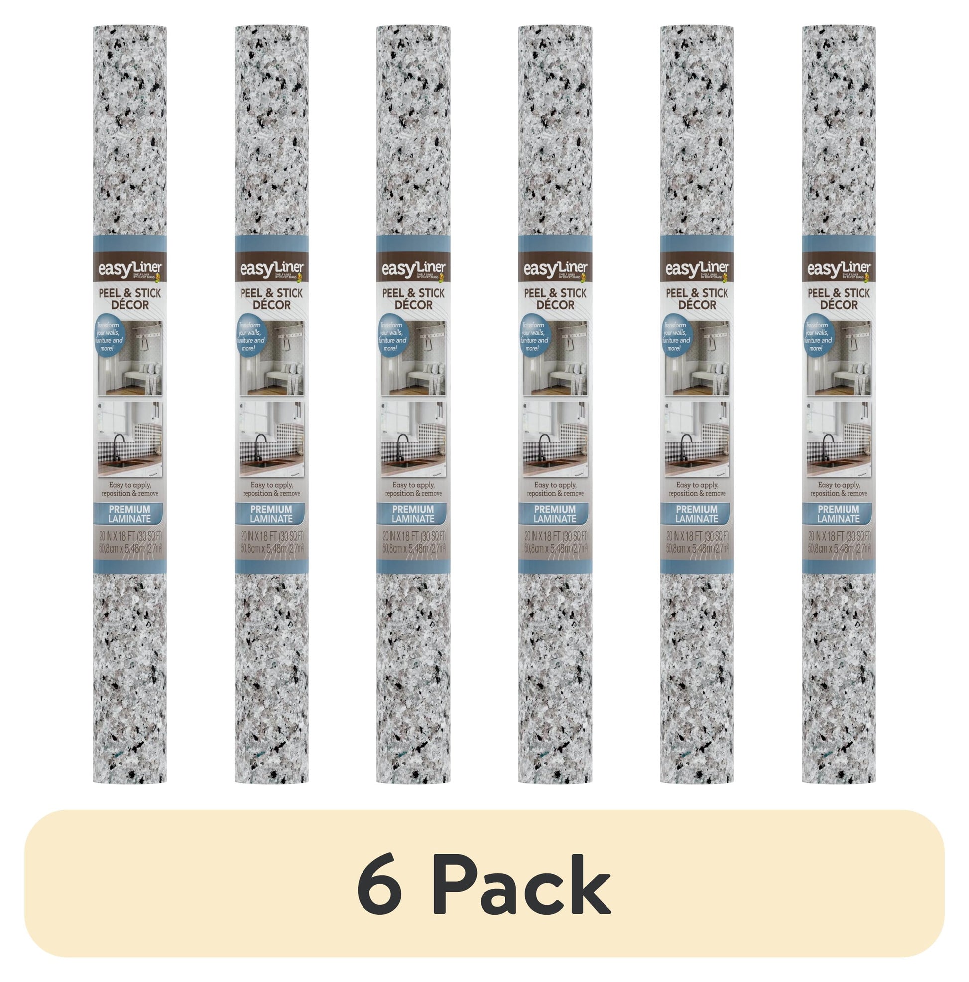 (6 pack) EasyLiner Premium Removable Adhesive Peel & Stick Wallpaper, Grey Granite, 20 in. x 18 ft.