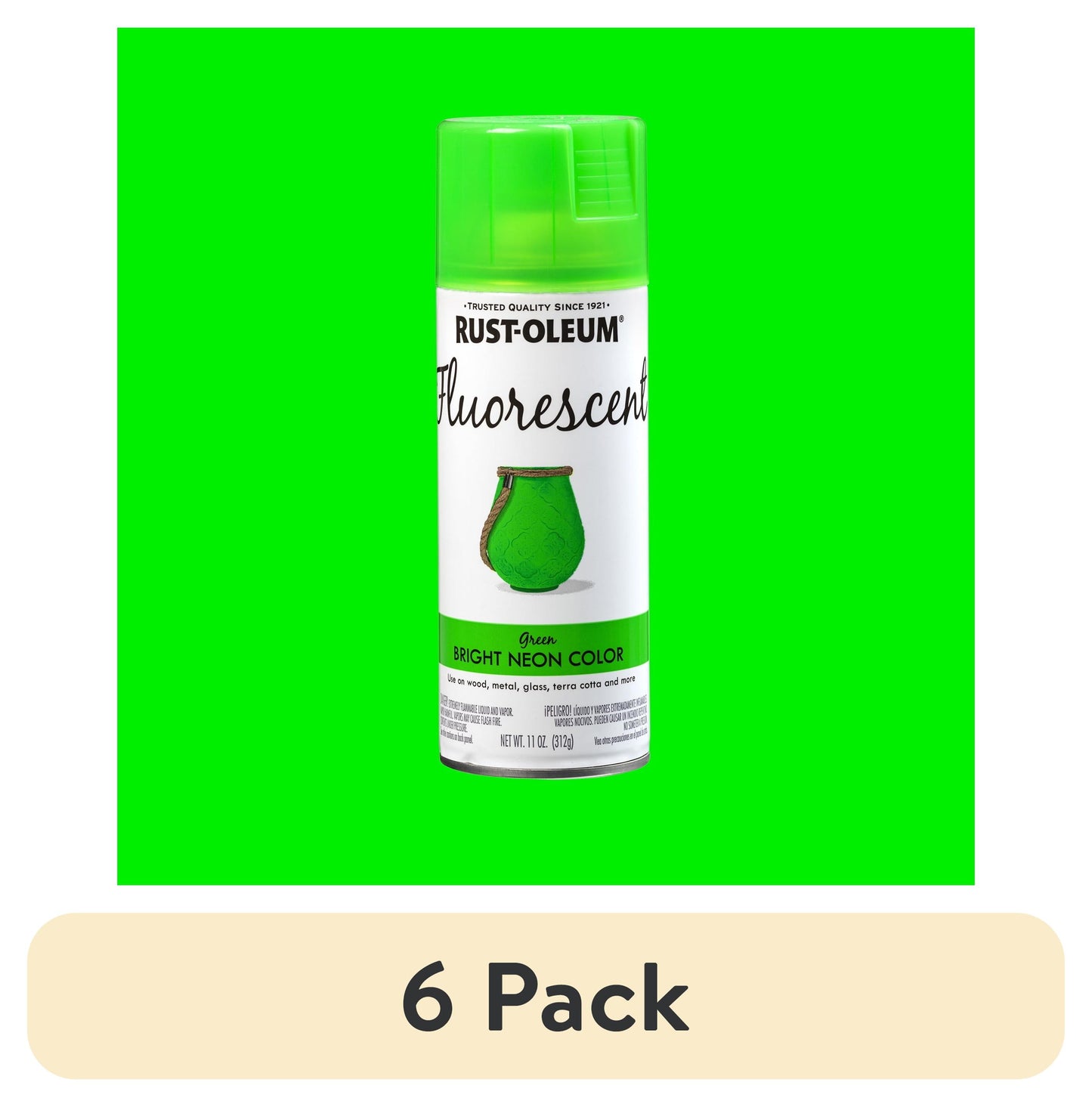 (6 pack) Green, Rust-Oleum Fluorescent Spray Paint-342417, 11 oz