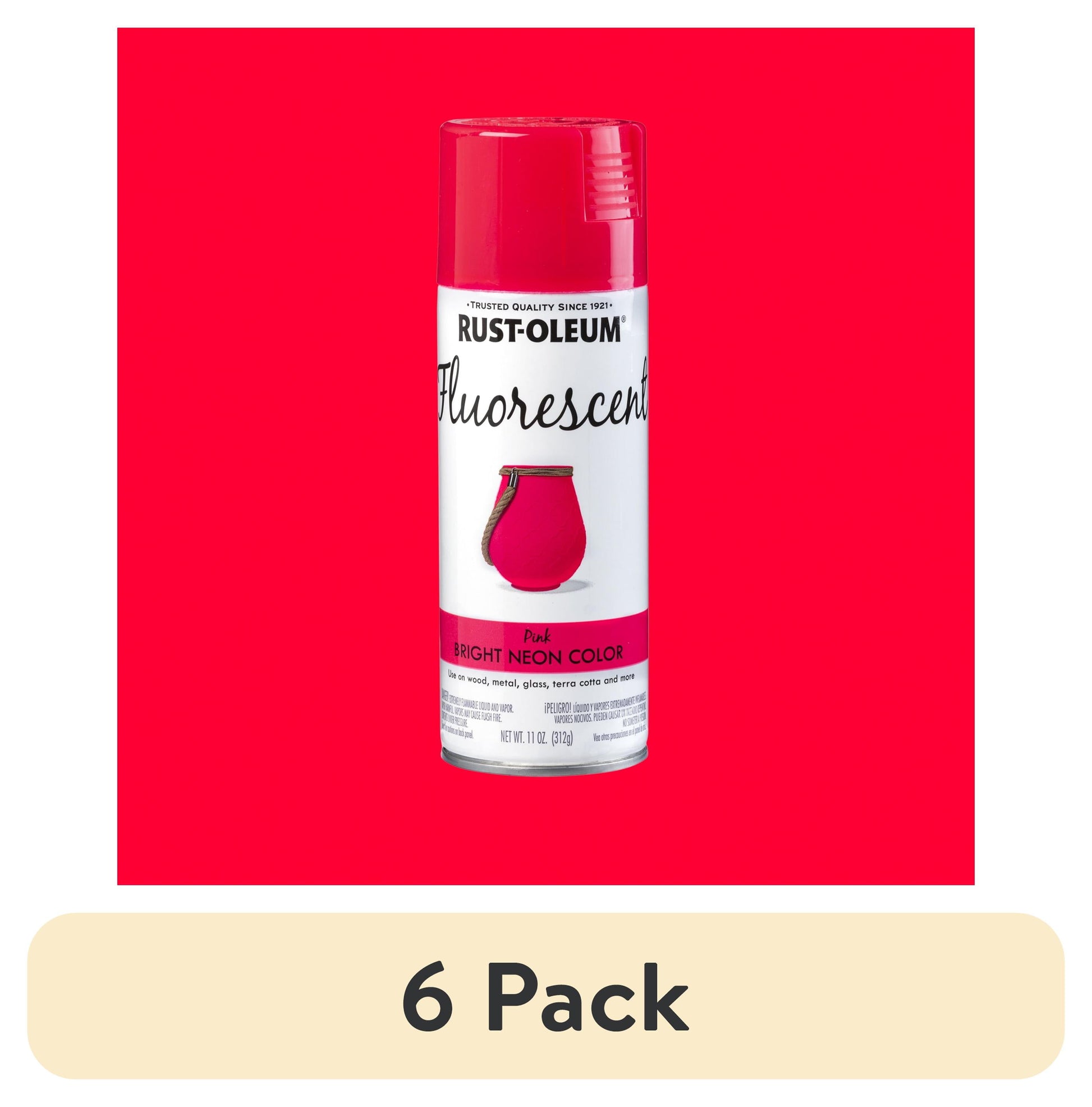 (6 pack) Pink, Rust-Oleum Fluorescent Spray Paint-342569, 11 oz