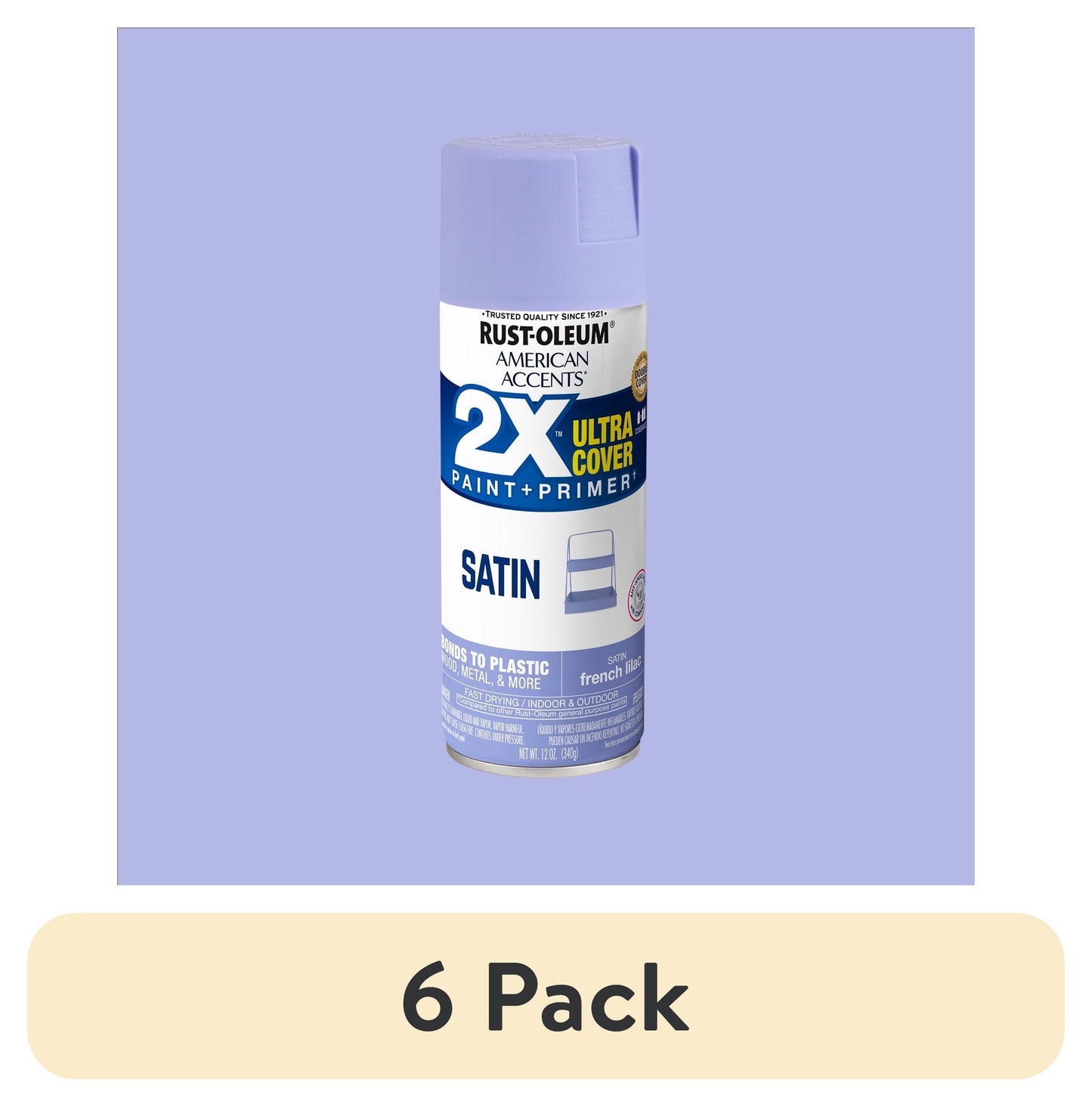 (6 pack) French Lilac, Rust-Oleum American Accents 2X Ultra Cover Satin Spray Paint-327926, 12 oz