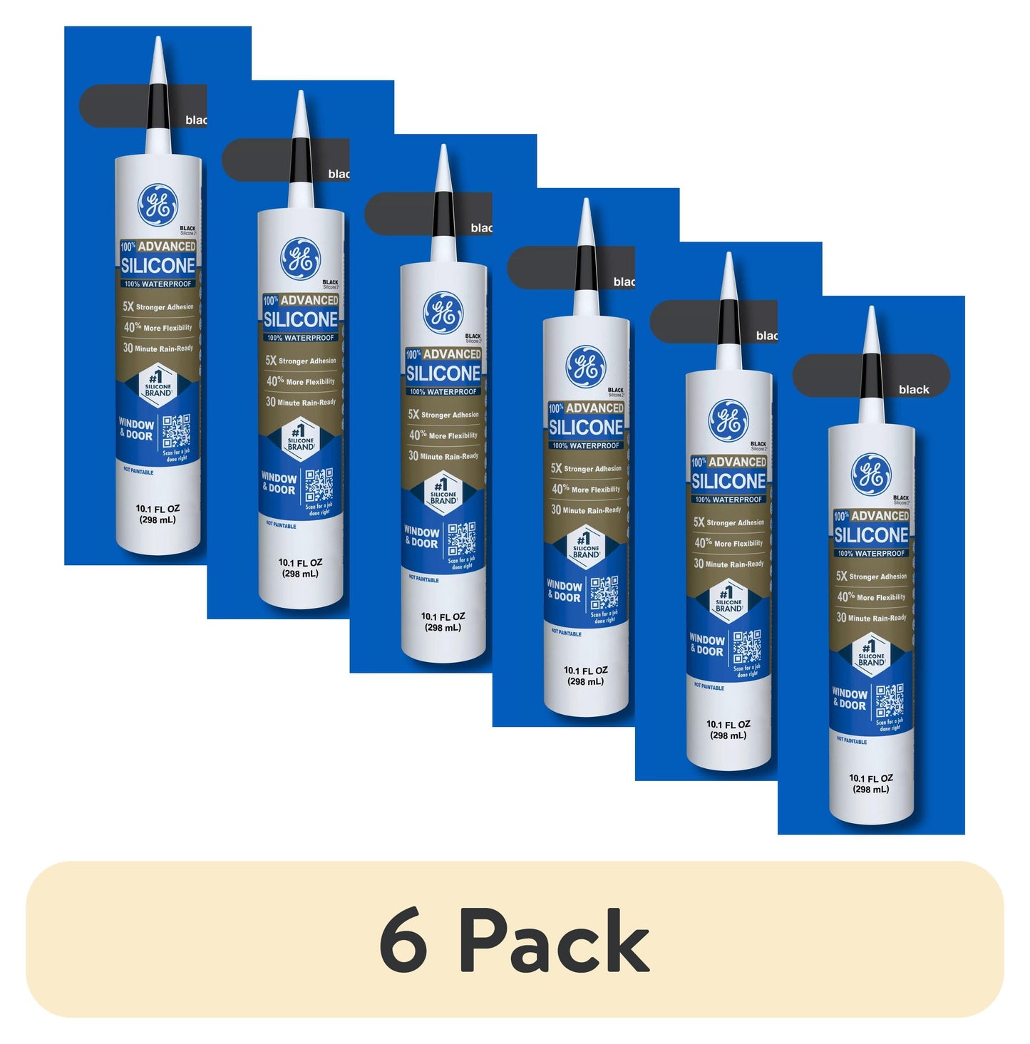 (12 pack) GE Advanced Silicone Window & Door Sealant, Pack of 1, Black 10.1 fl oz Cartridge