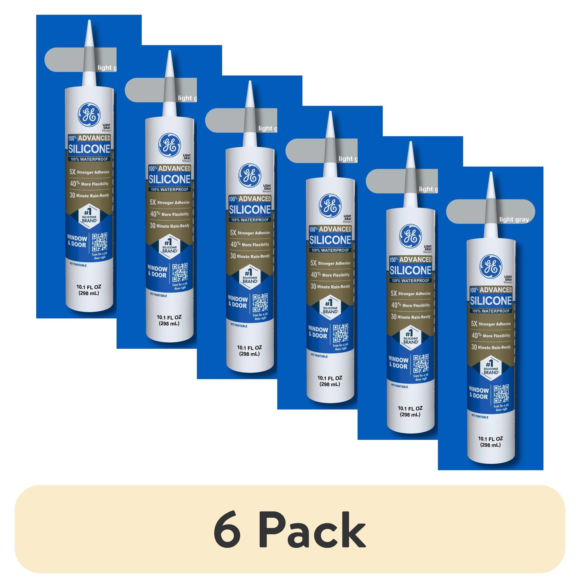 (6 pack) GE Advanced Silicone Window & Door Sealant, Pack of 1, Gray 10.1 fl oz Cartridge