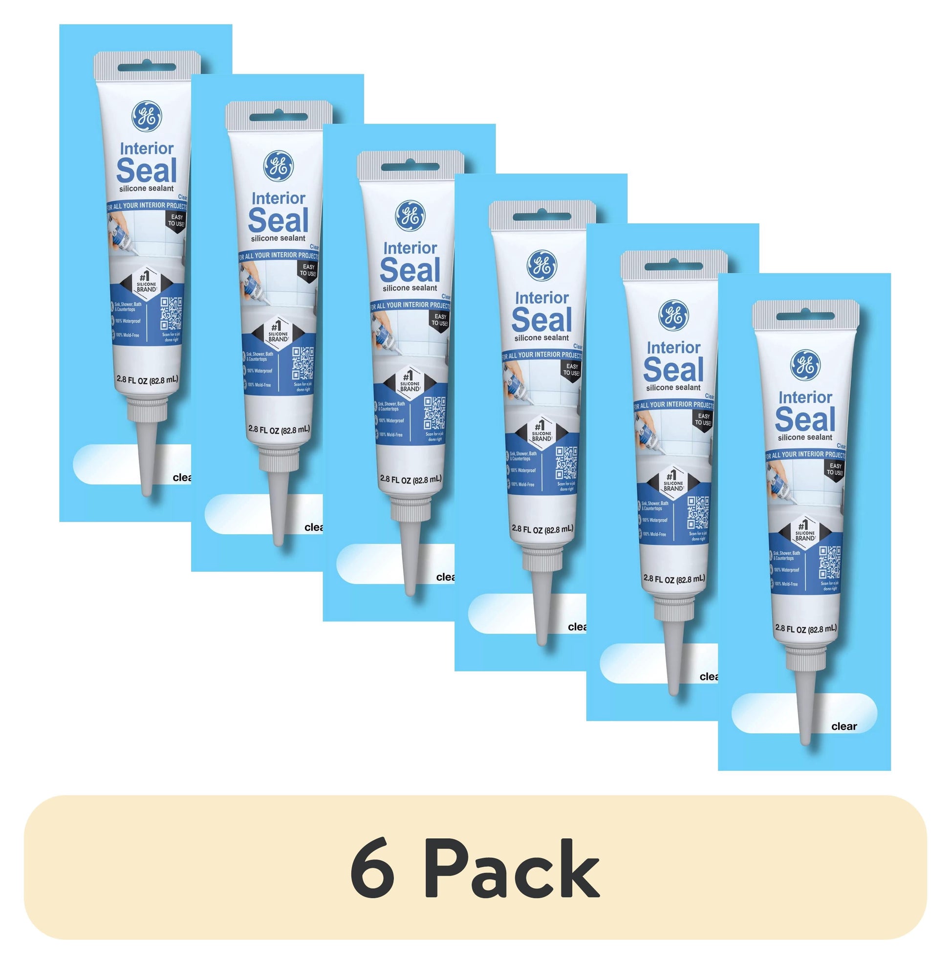 (6 pack) GE Interior Seal Kitchen & Bath, Pack of 1, Clear 2.8 oz Tube