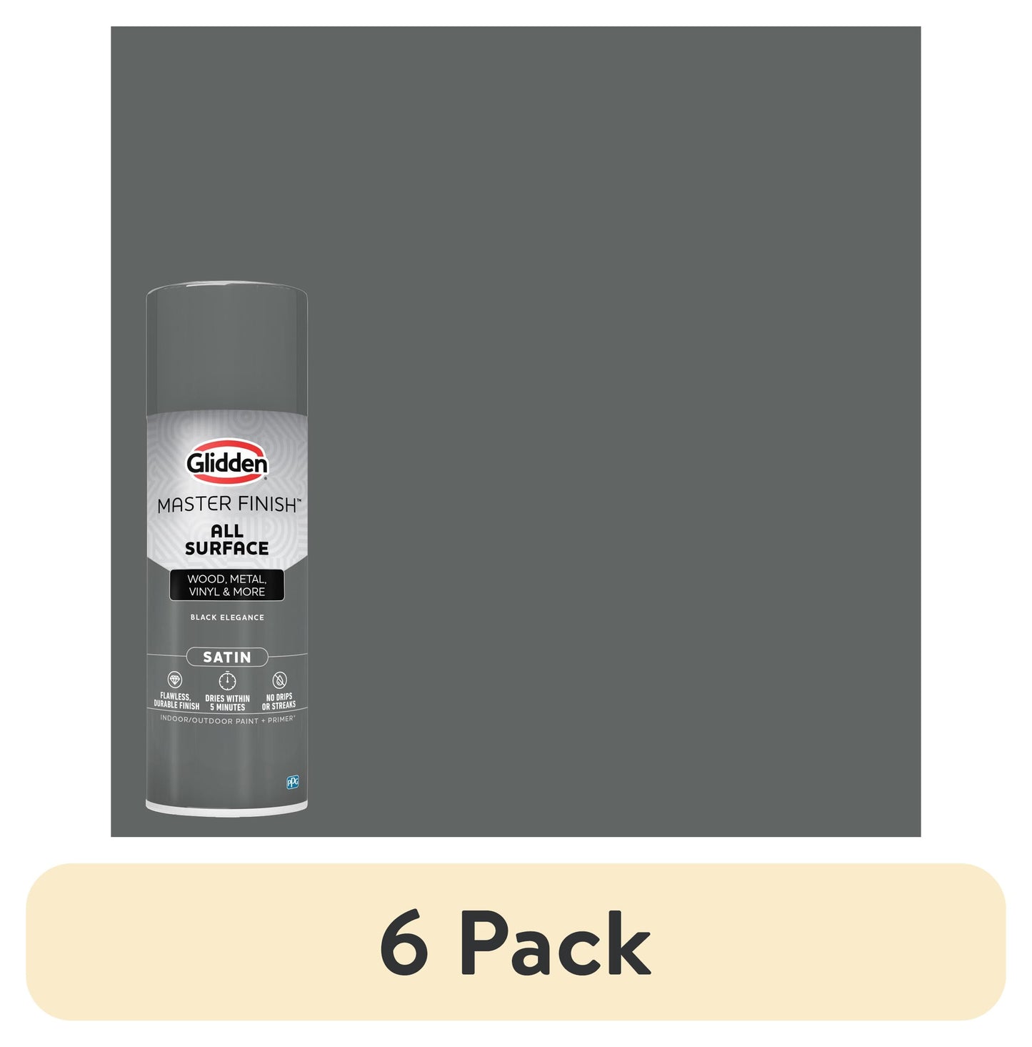 (6 pack) Glidden Master Finish 12 oz. Satin Black Elegance Interior/Exterior All Surface Spray Paint and Primer
