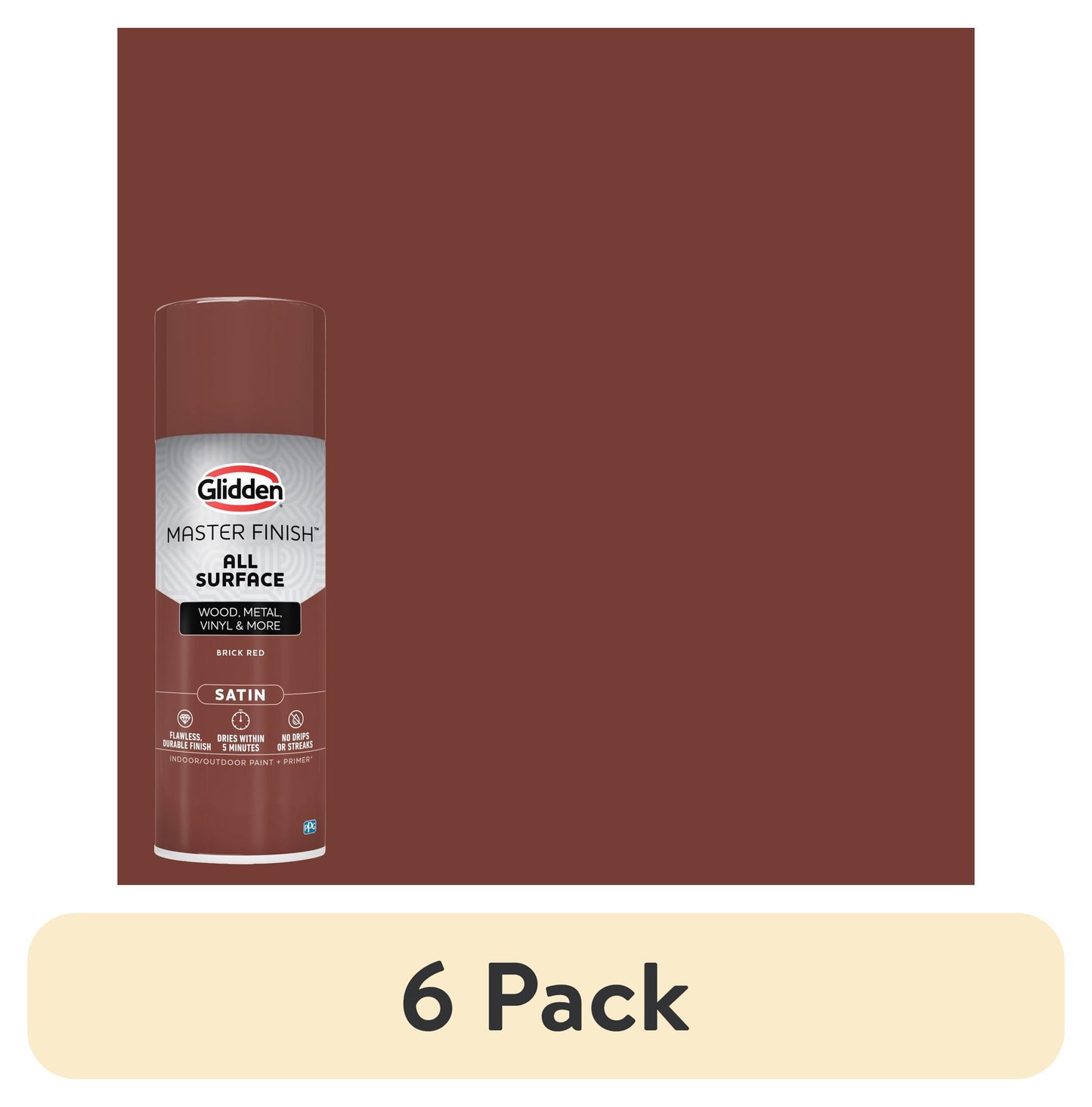 (6 pack) Glidden Master Finish 12 oz. Satin Brick Red Interior/Exterior All Surface Spray Paint and Primer