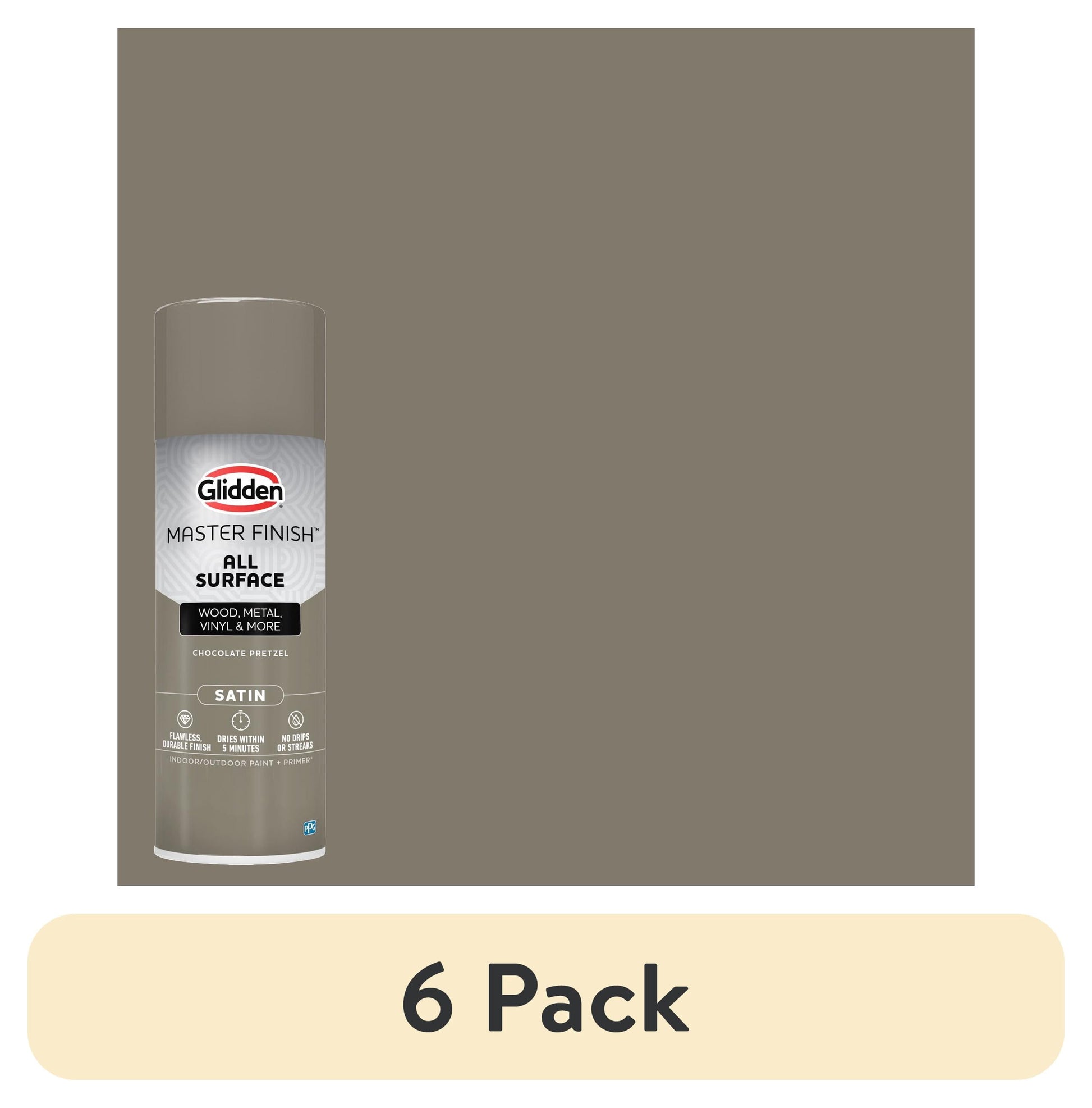 (6 pack) Glidden Master Finish 12 oz. Satin Chocolate Pretzel Interior/Exterior All Surface Spray Paint and Primer