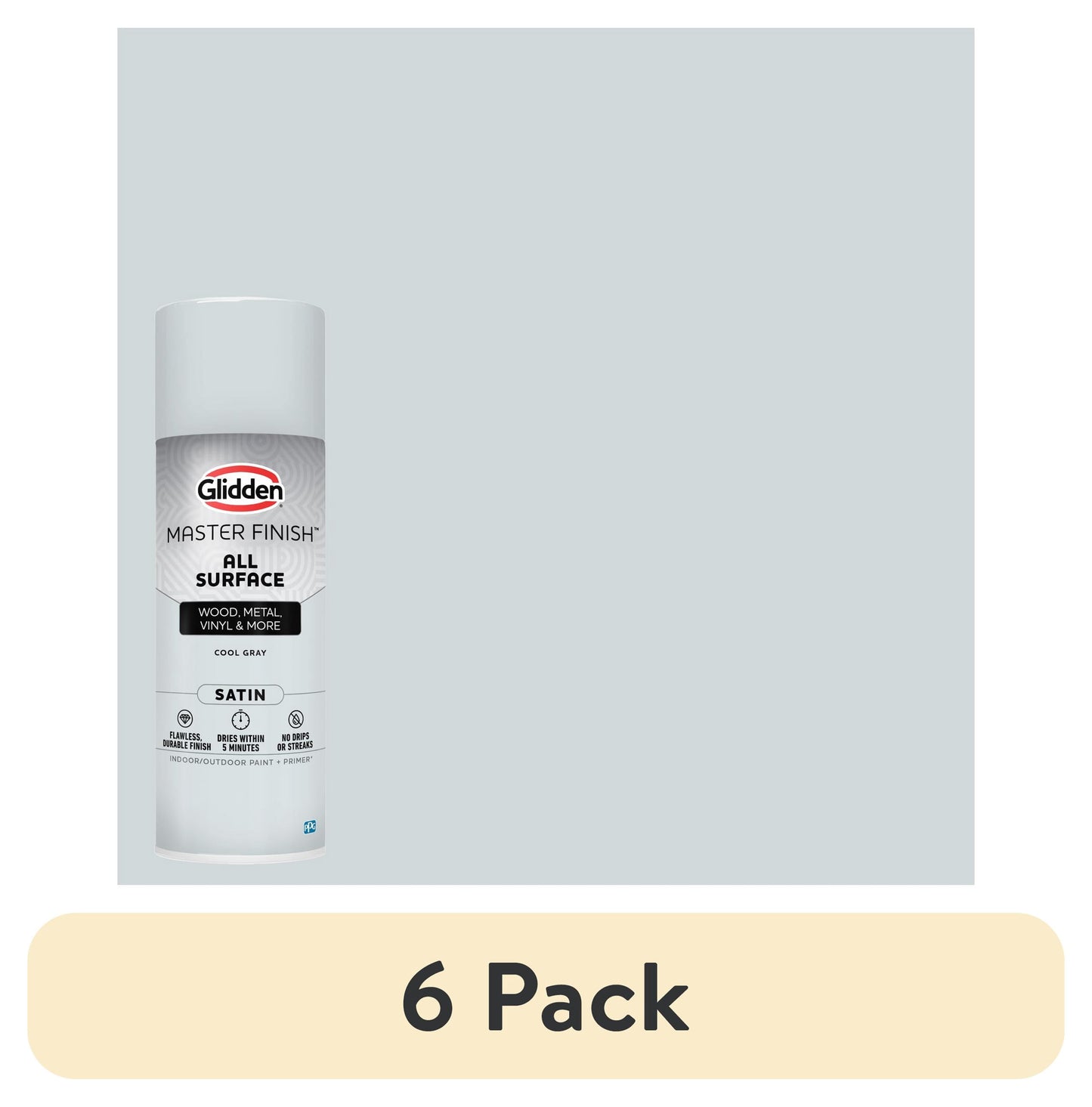 (6 pack) Glidden Master Finish 12 oz. Satin Cool Gray Interior/Exterior All Surface Spray Paint and Primer