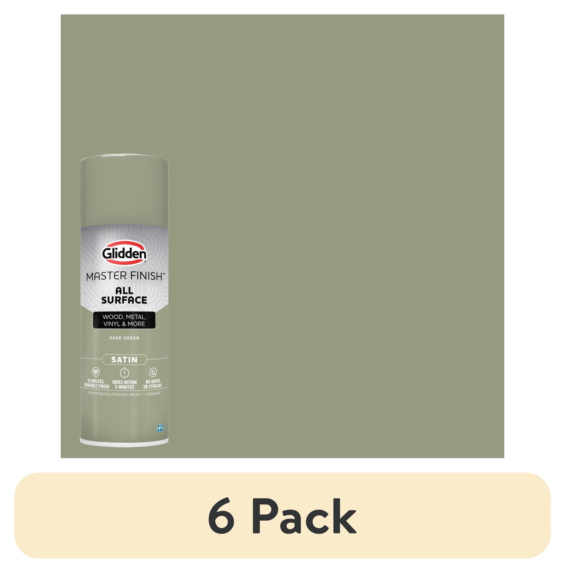 (6 pack) Glidden Master Finish 12 oz. Satin Green Sage Interior/Exterior All Surface Spray Paint and Primer