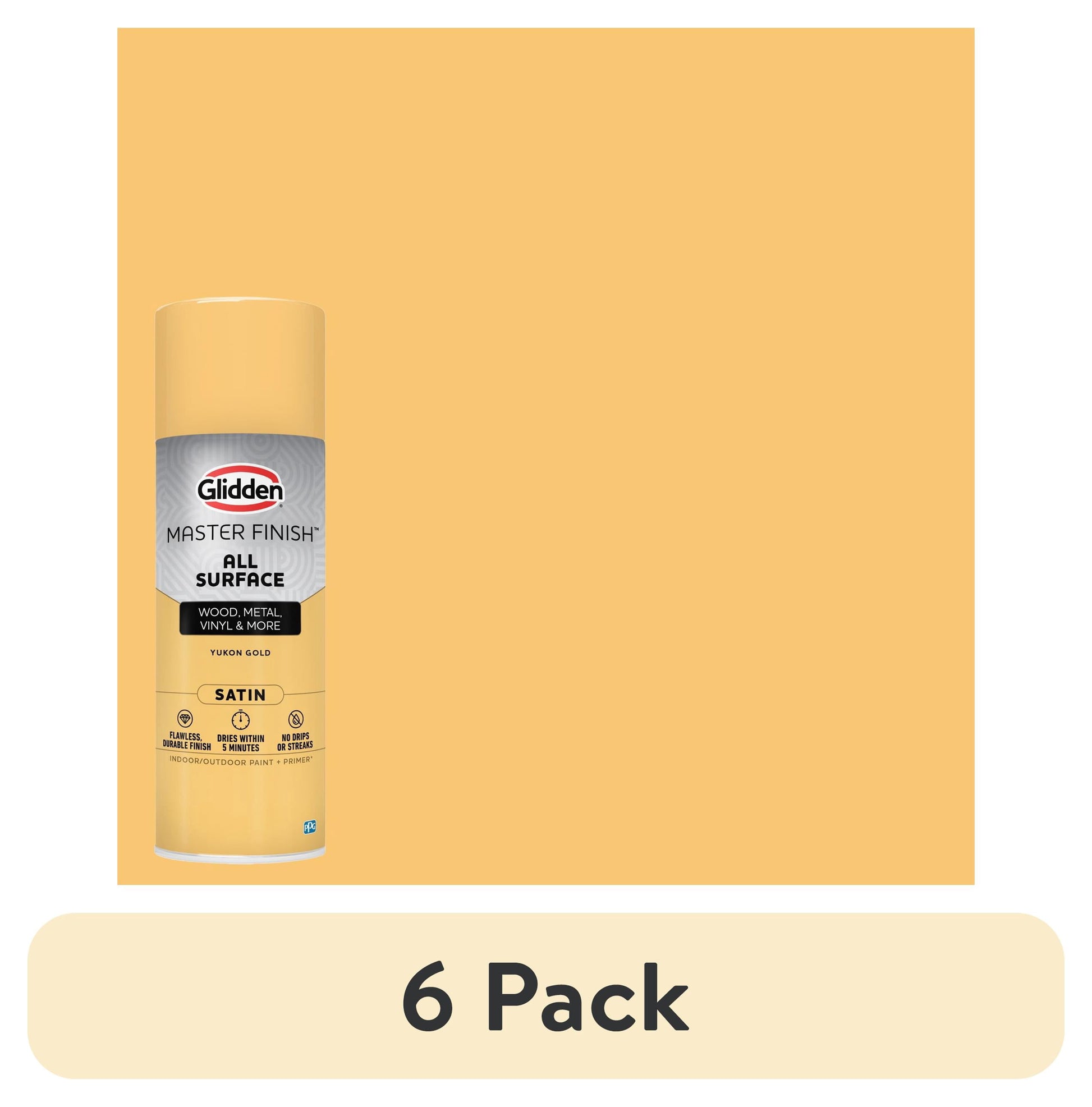 (6 pack) Glidden Master Finish 12 oz. Satin Yukon Gold Interior/Exterior All Surface Spray Paint and Primer