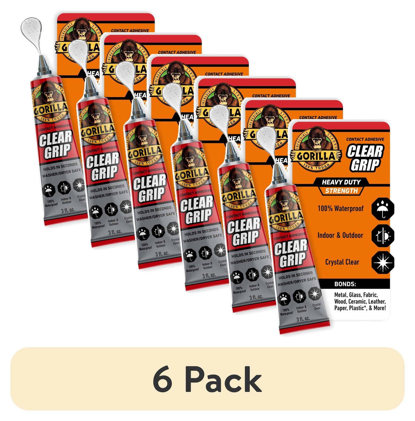 (6 pack) Gorilla Clear Grip Contact Adhesive