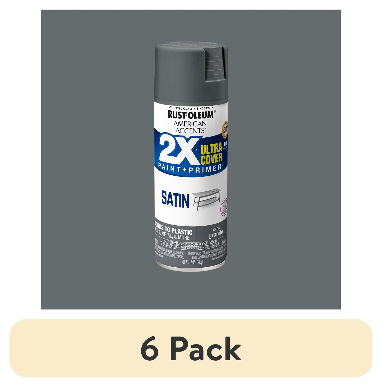 (6 pack) Granite, Rust-Oleum American Accents 2X Ultra Cover Satin Spray Paint-327931, 12 oz