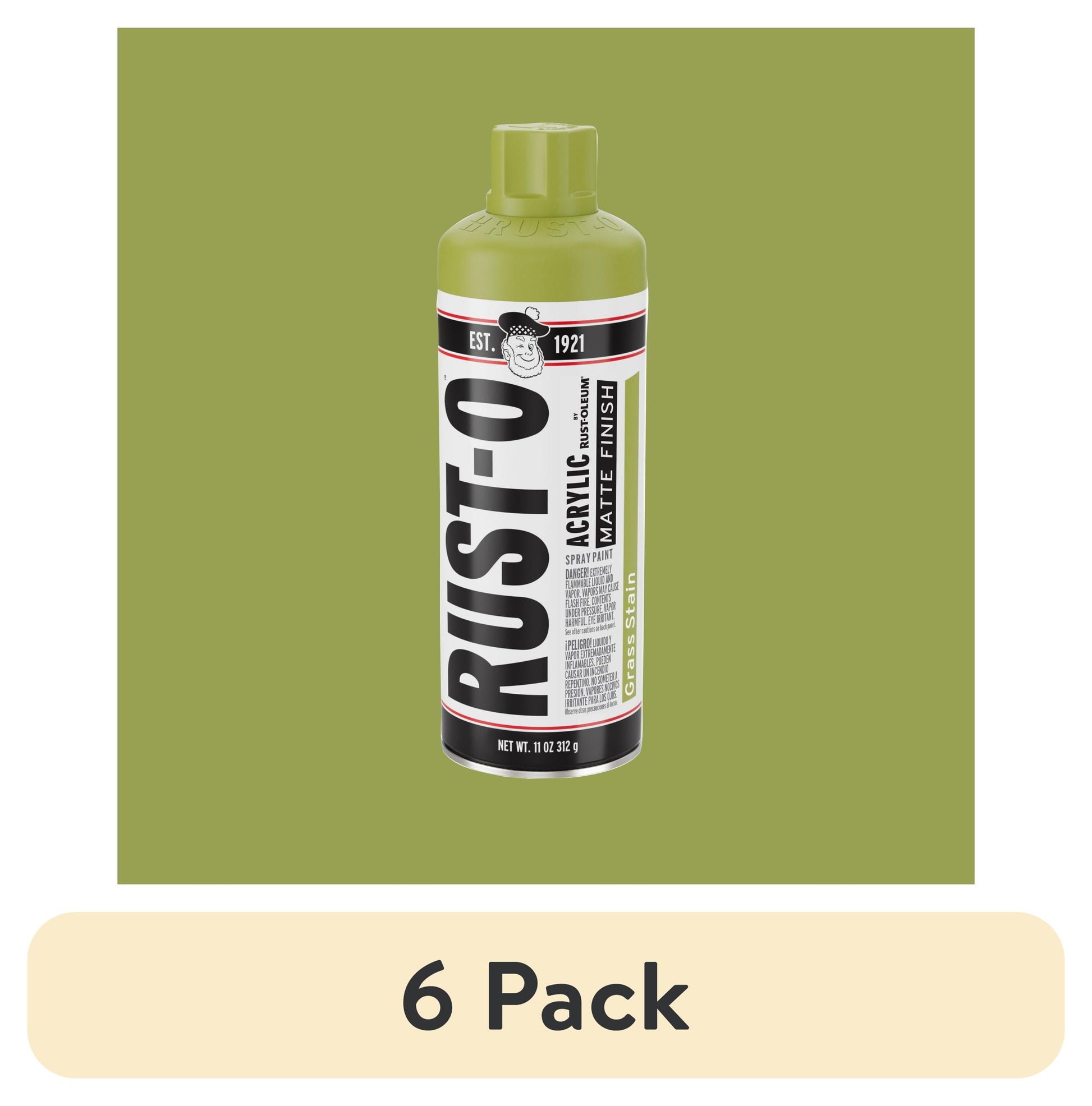 (6 pack) Grass Stain, Rust-Oleum Rust-O Acrylic Matte Spray Paint-392207, 11 oz