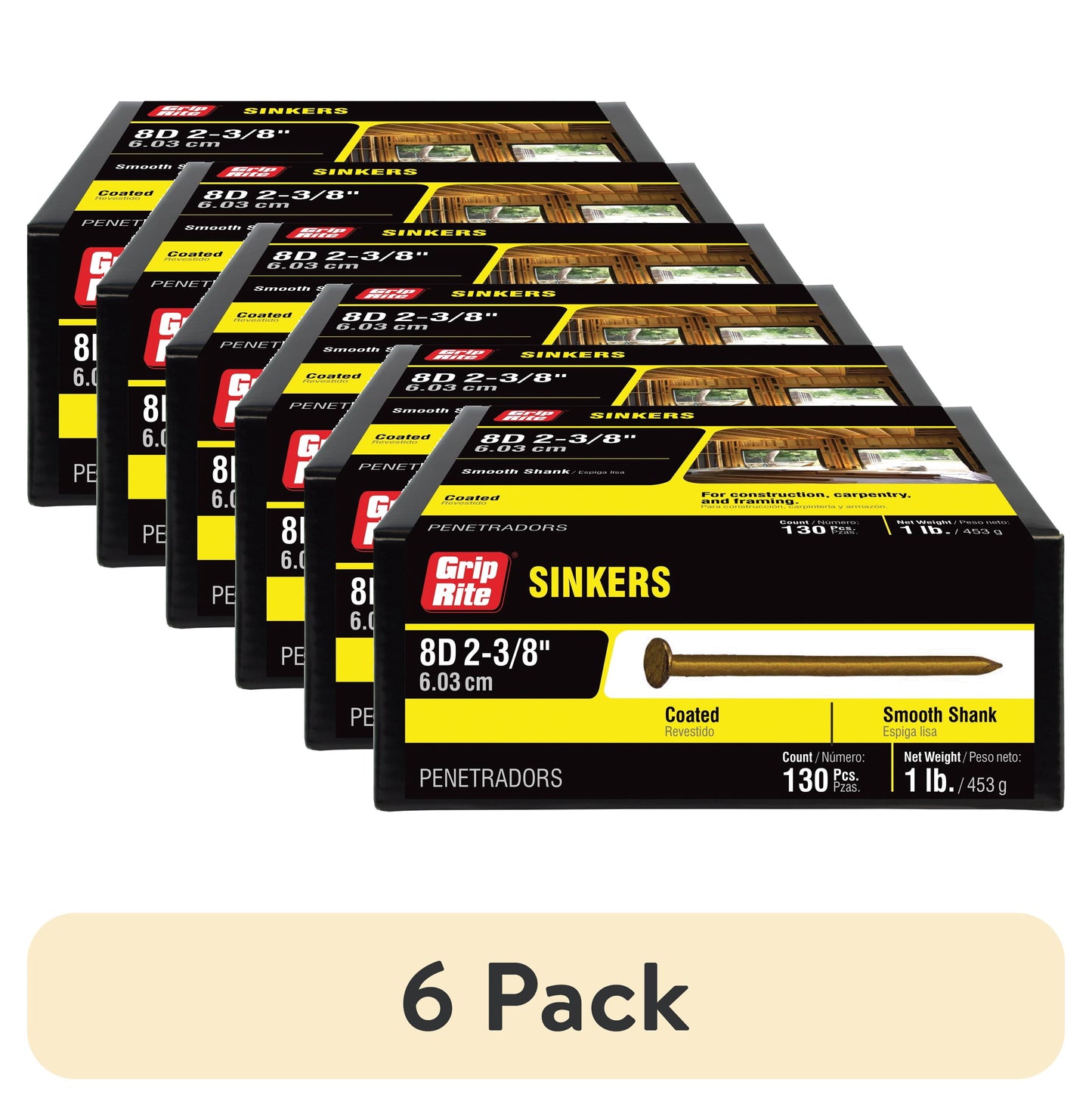(6 pack) Grip-Rite 2-3/8 in 11.5 Gauge Vinyl coated Steel Sinker Nails 1lb