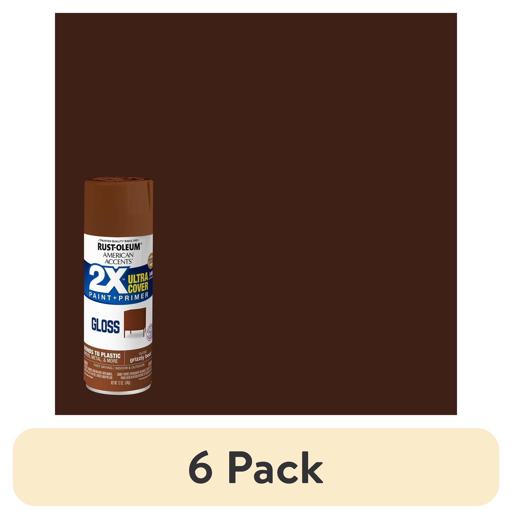 (6 pack) Grizzly Bear, Rust-Oleum American Accents 2X Ultra Cover Gloss Spray Paint-389907, 12 oz