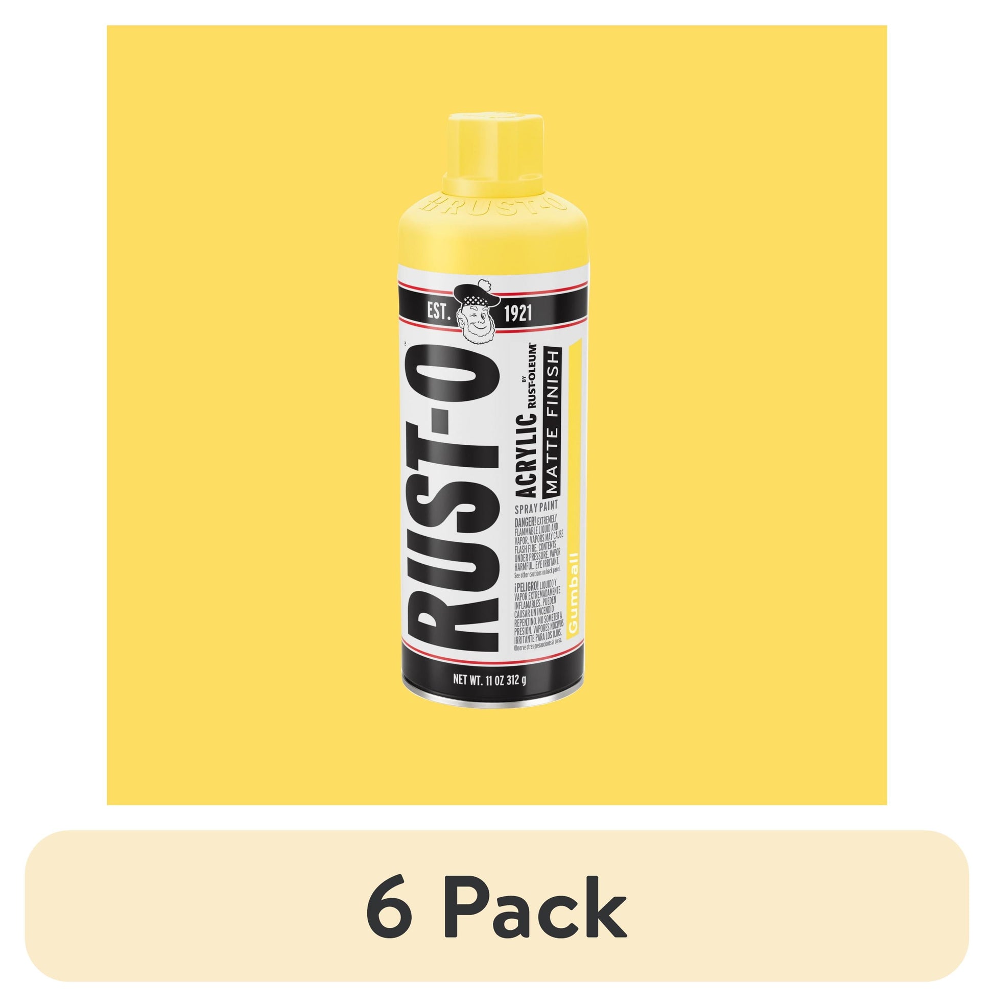 (6 pack) Gumball, Rust-Oleum Rust-O Acrylic Matte Spray Paint-392209, 11 oz