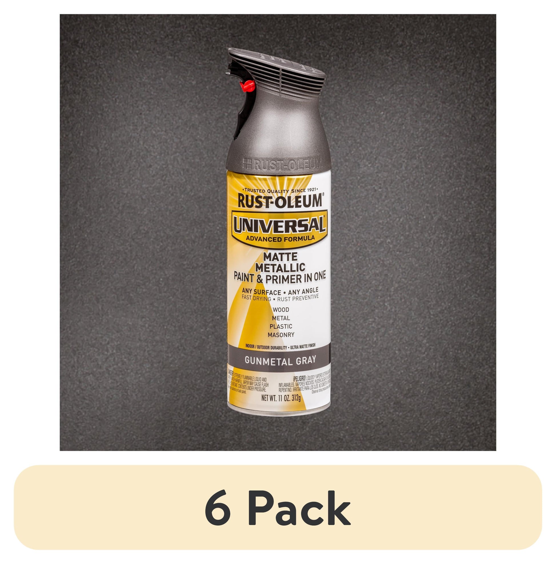 (6 pack) Gunmetal Gray, Rust-Oleum Universal Metallic Paint & Primer Spray Paint-353091, 11 oz