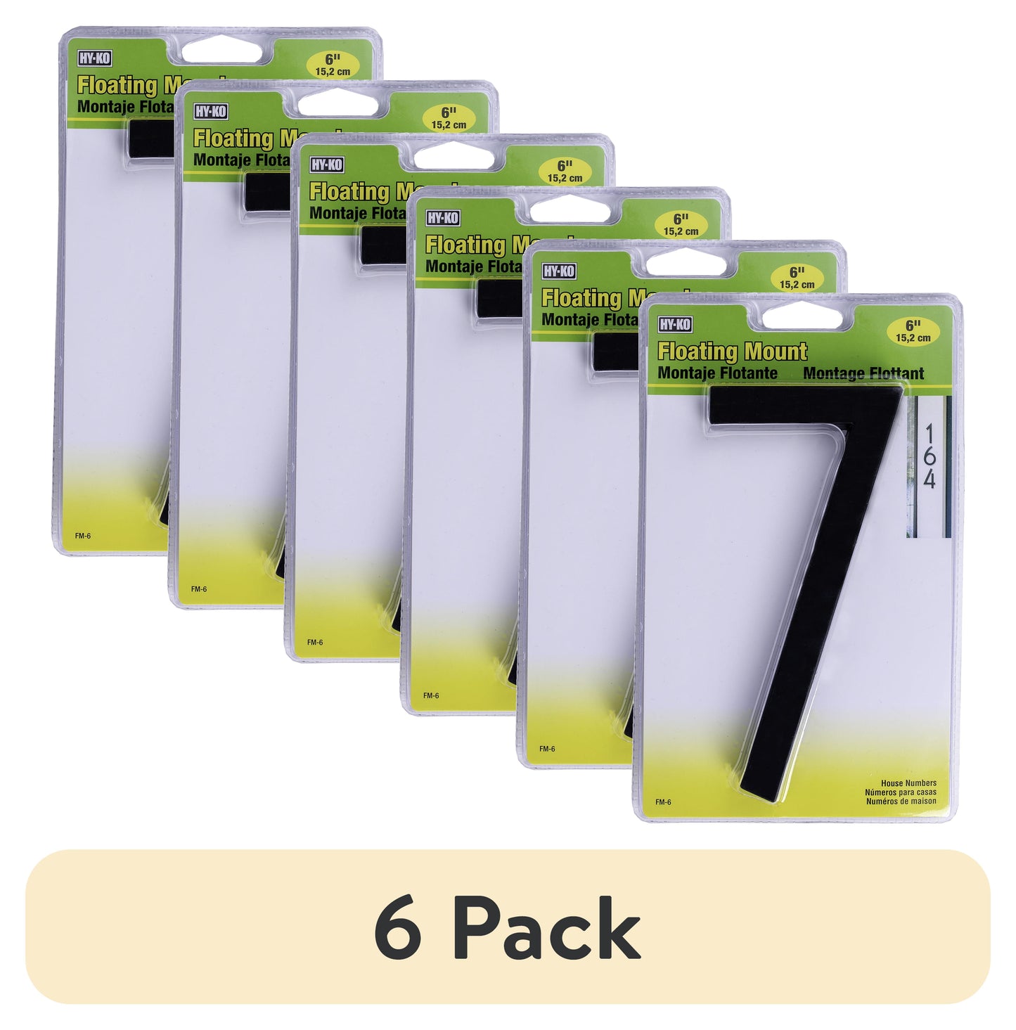 (6 pack) HY-KO 6" Black Floating Mount House Number 7