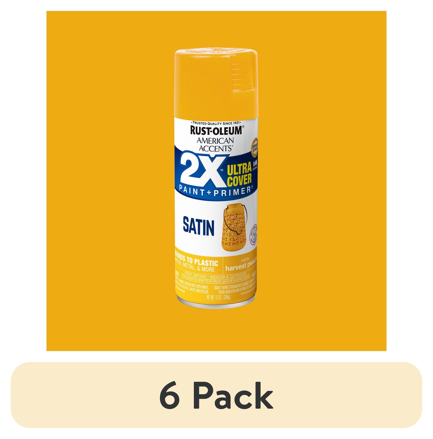 (6 pack) Harvest Peach, Rust-Oleum American Accents 2X Ultra Cover Satin Spray Paint-365057, 12 oz