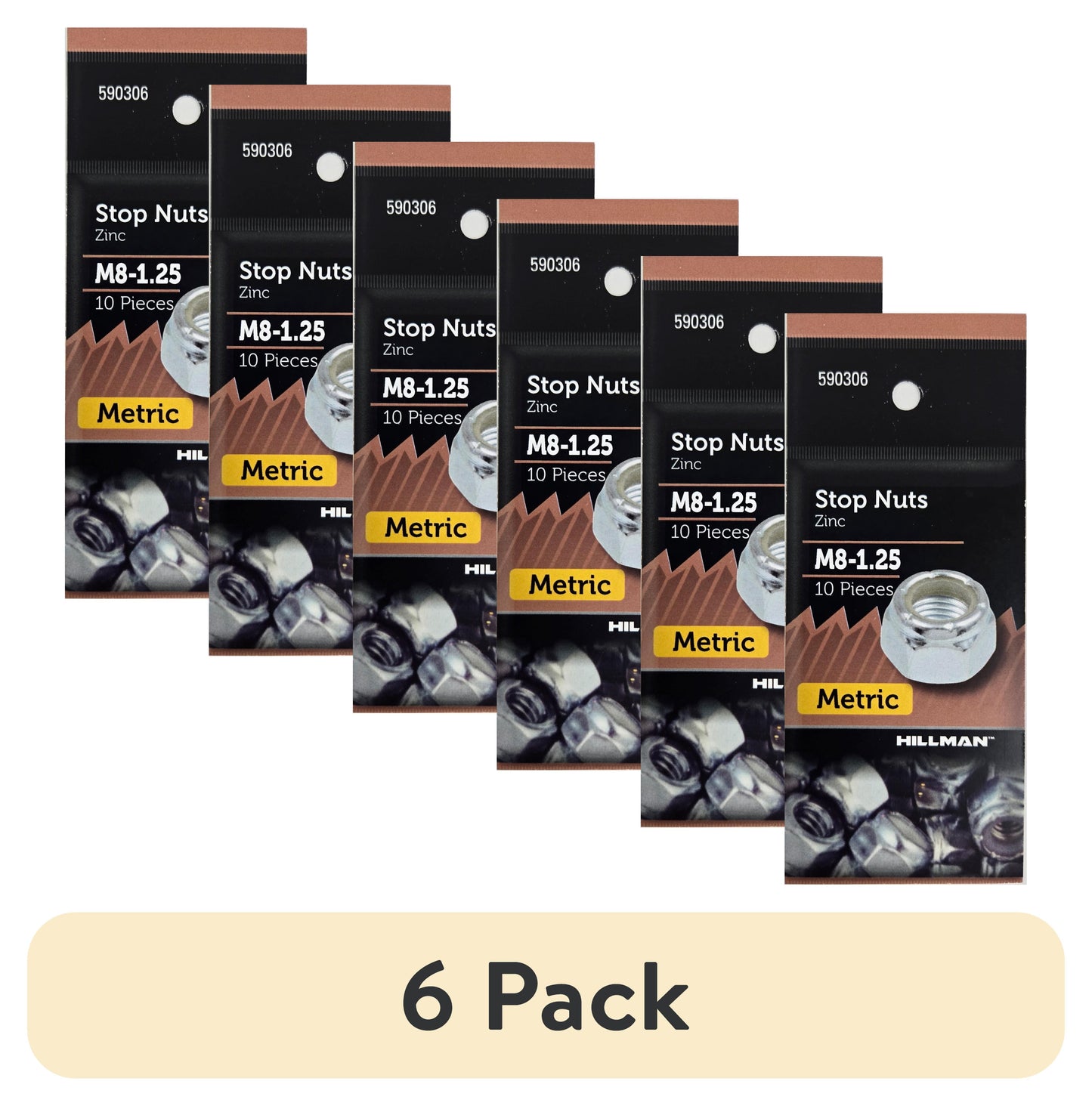 (6 pack) Hillman Stop Nuts, Lock Nuts, M8X1.25, Zinc Plated, 10 Pieces
