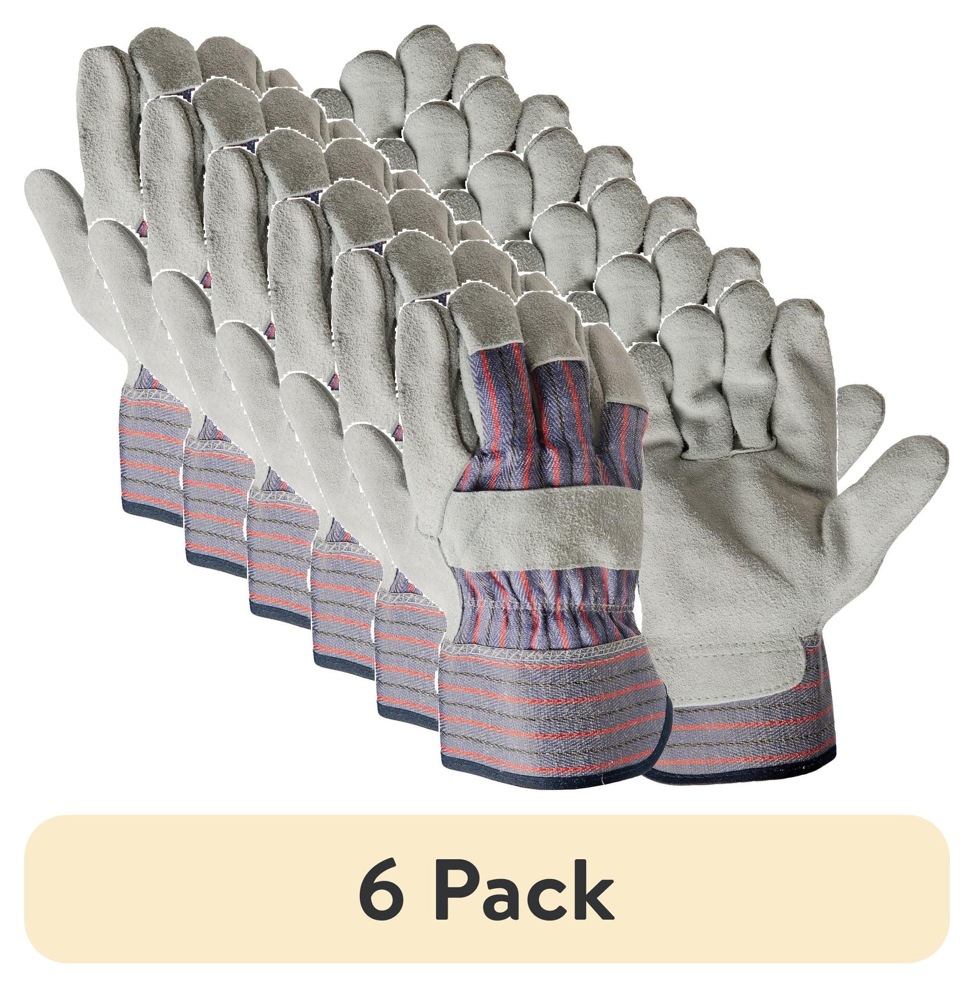 (6 pack) Hyper Tough Leather Palm Glove, Large, Multi-Use Work Glove, Glacier Gray, 1 Pair