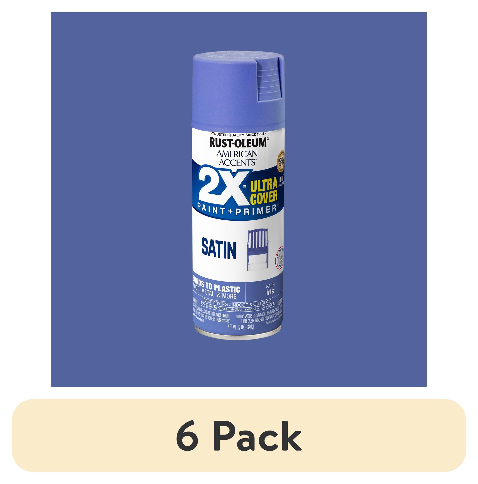 (6 pack) Iris, Rust-Oleum American Accents 2X Ultra Cover Satin Spray Paint-383197, 12 oz