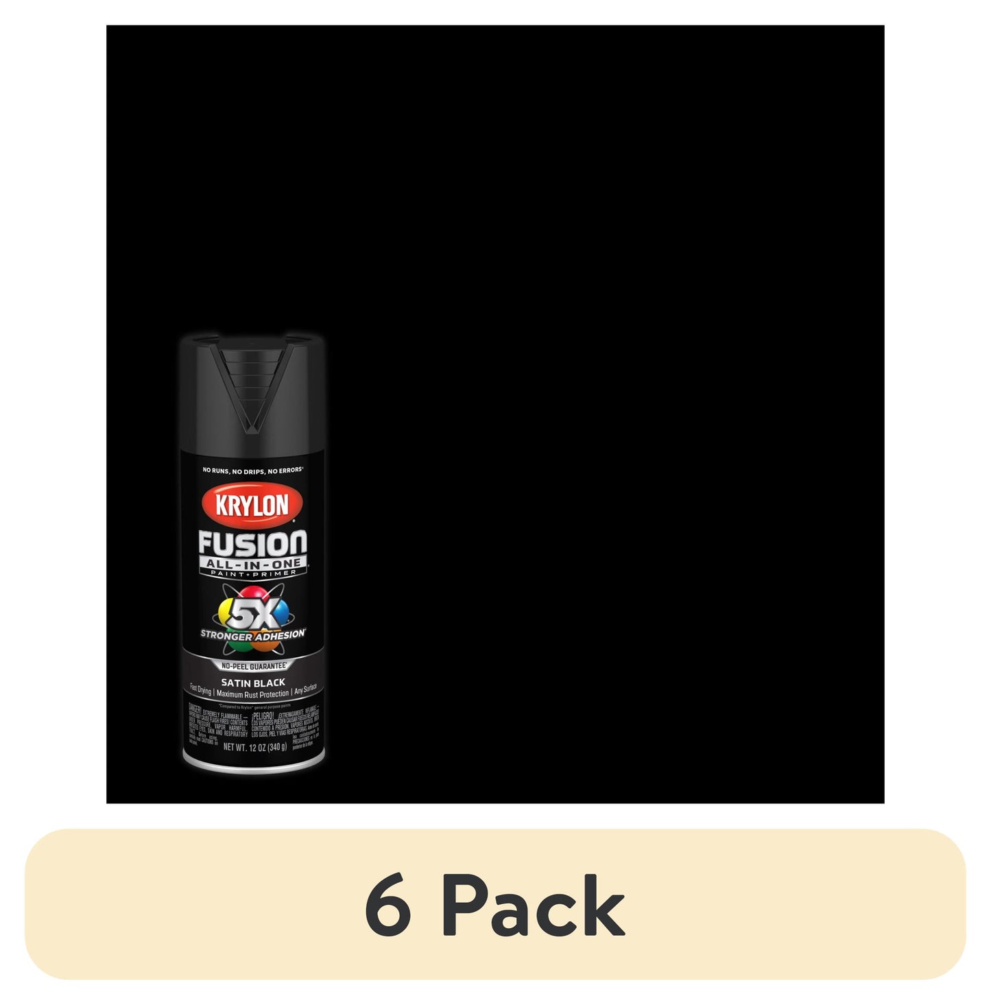 (6 pack) Krylon Fusion Todo-en-uno, Satinado, Negro, 12 oz