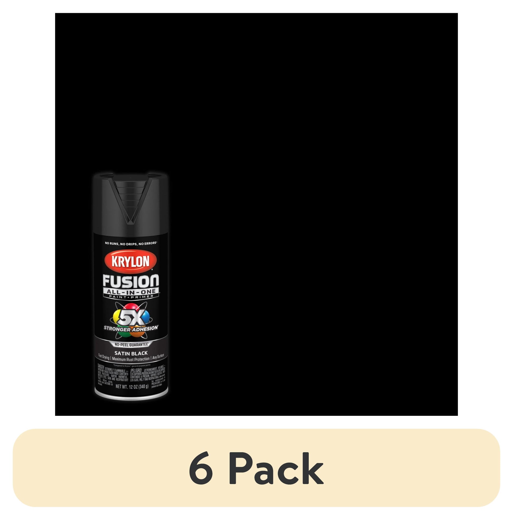 (6 pack) Krylon Fusion Todo-en-uno, Satinado, Negro, 12 oz