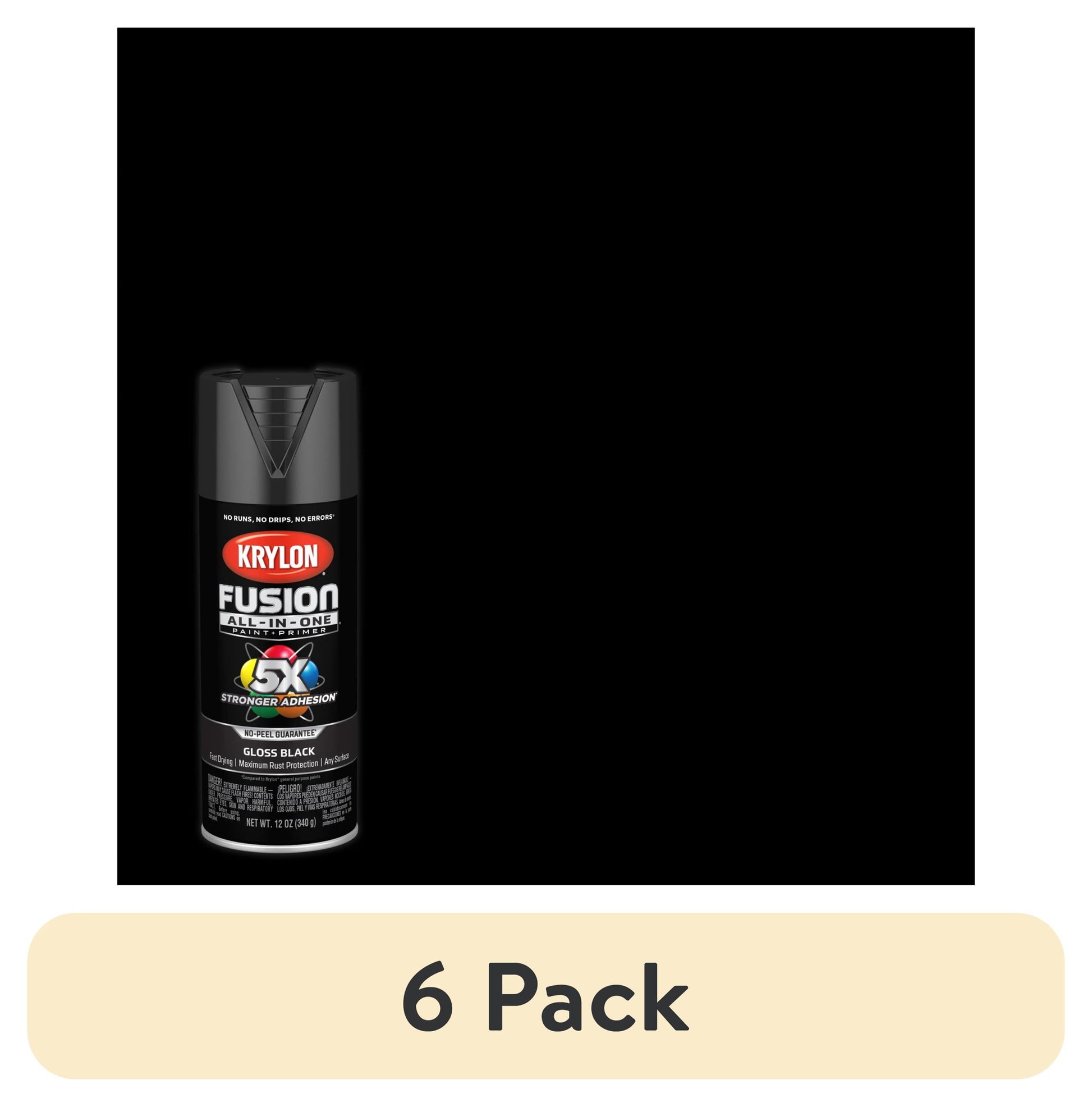 (6 pack) Krylon Fusion All-In-One, Gloss, Black, 12 oz