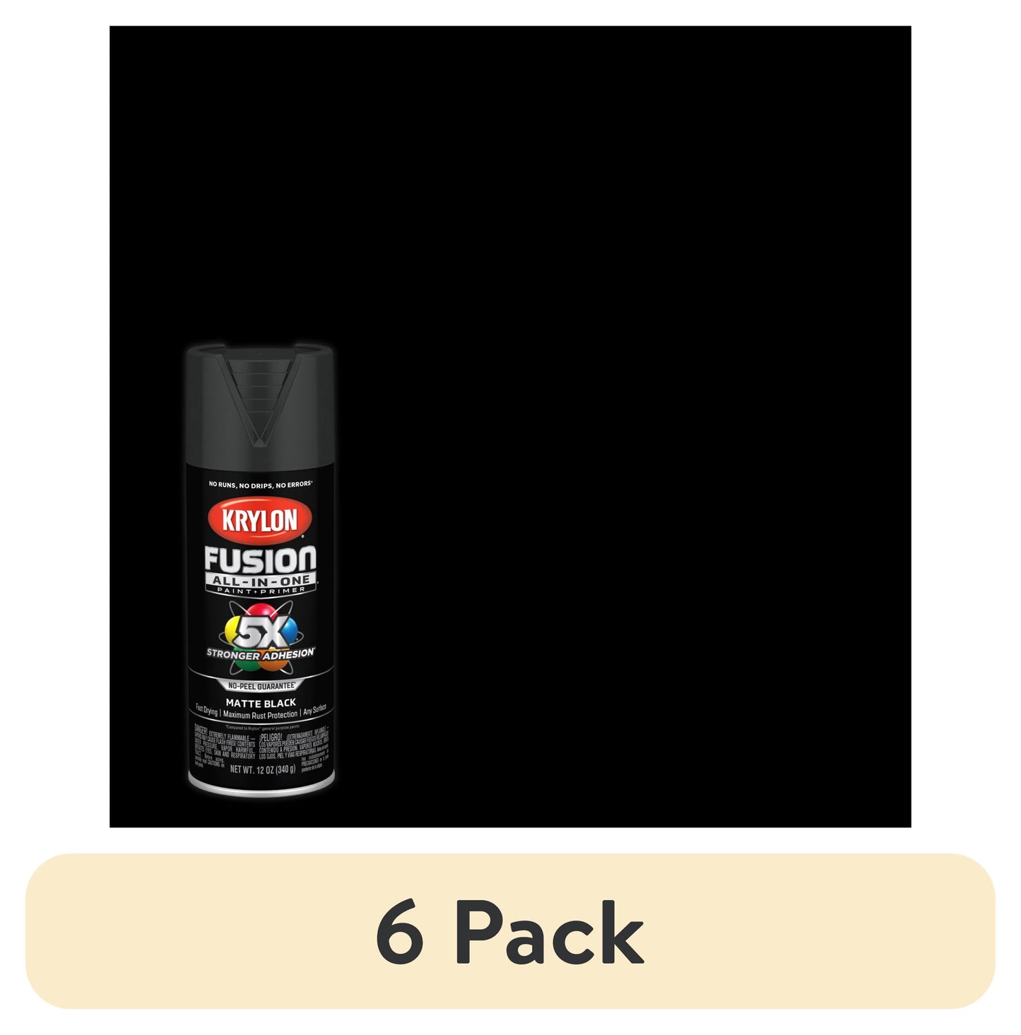 (6 pack) Krylon Fusion All-In-One, Matte, Black, 12 oz