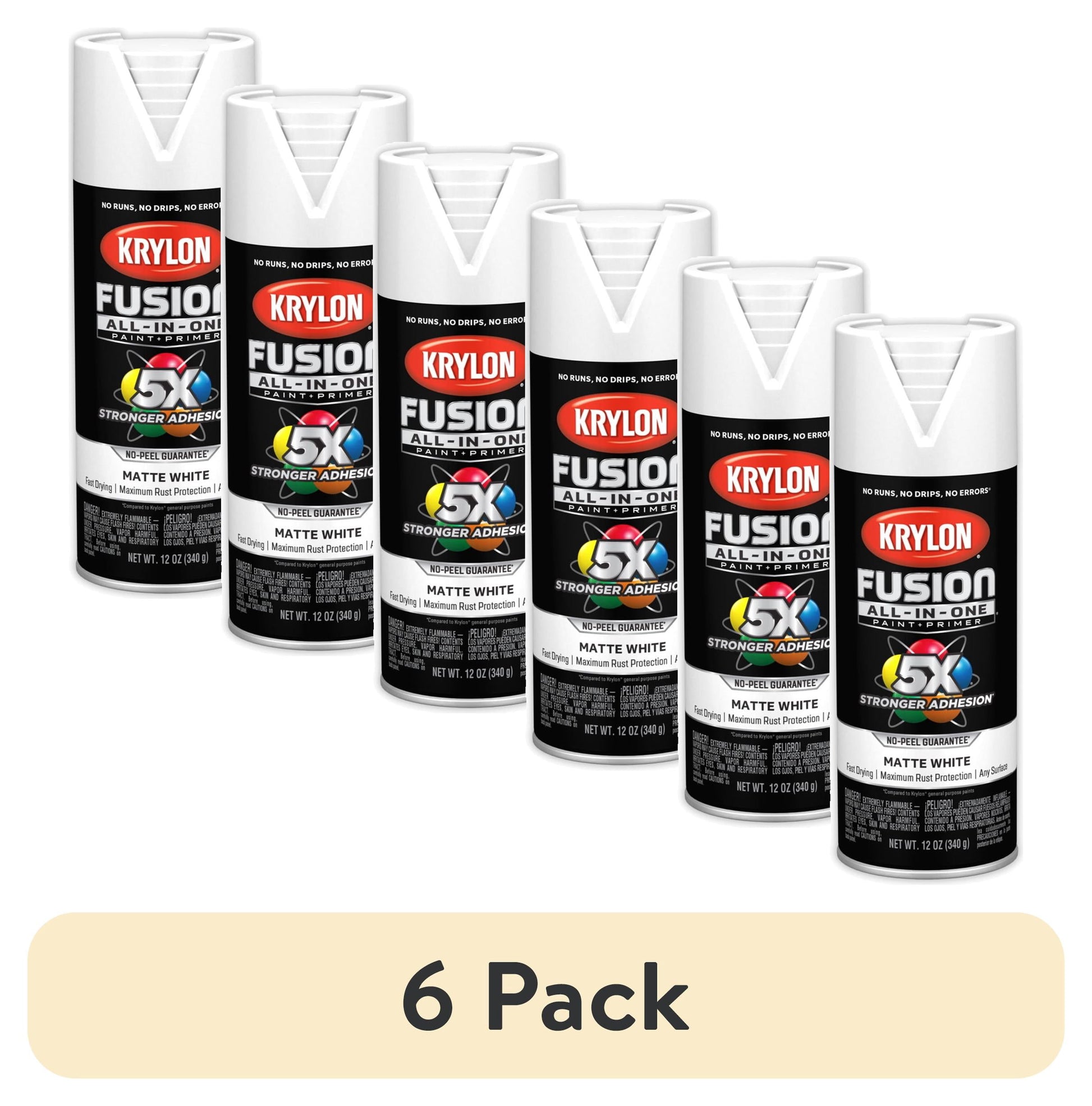 (6 pack) Krylon Fusion All-In-One, Matte, White, 12 oz