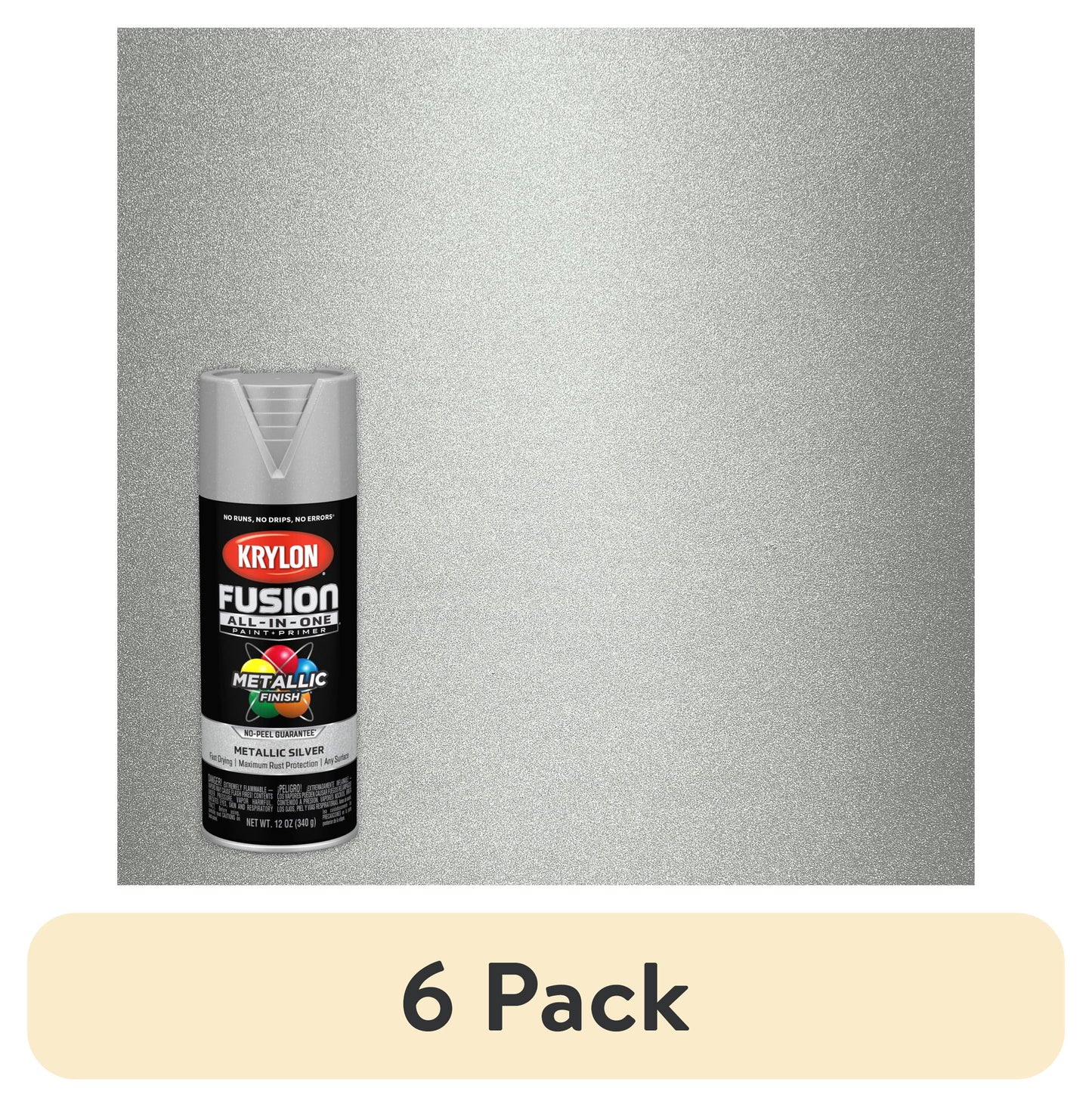 (6 pack) Krylon Fusion All-In-One Metallic, Metallic, Silver, 12 oz