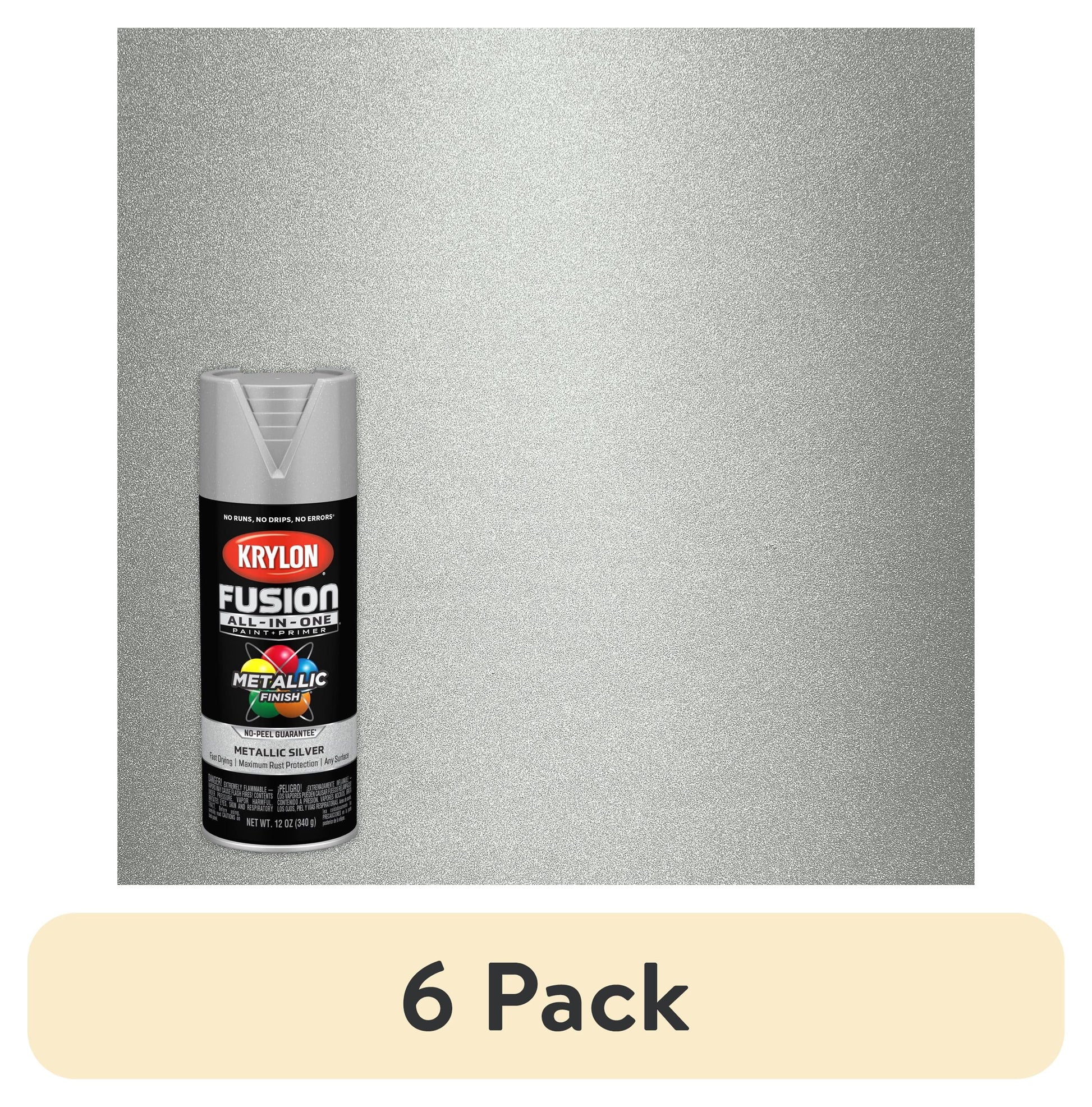 (6 pack) Krylon K02773007 Krylon Fusion All-In-One Metallic Silver Metallic 12 oz Spray Paint, Multi-Surface, (1 Piece, 1 Pack)