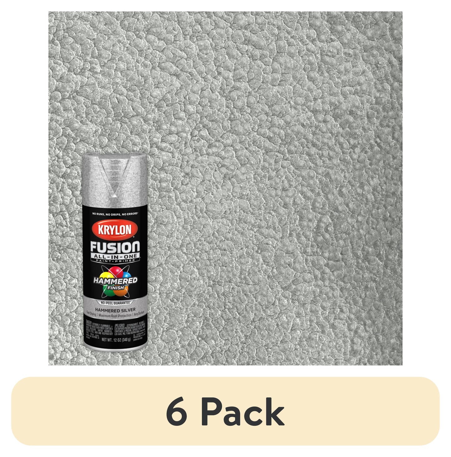 (6 pack) Krylon Fusion All-In-One Hammered, Silver, 12 oz