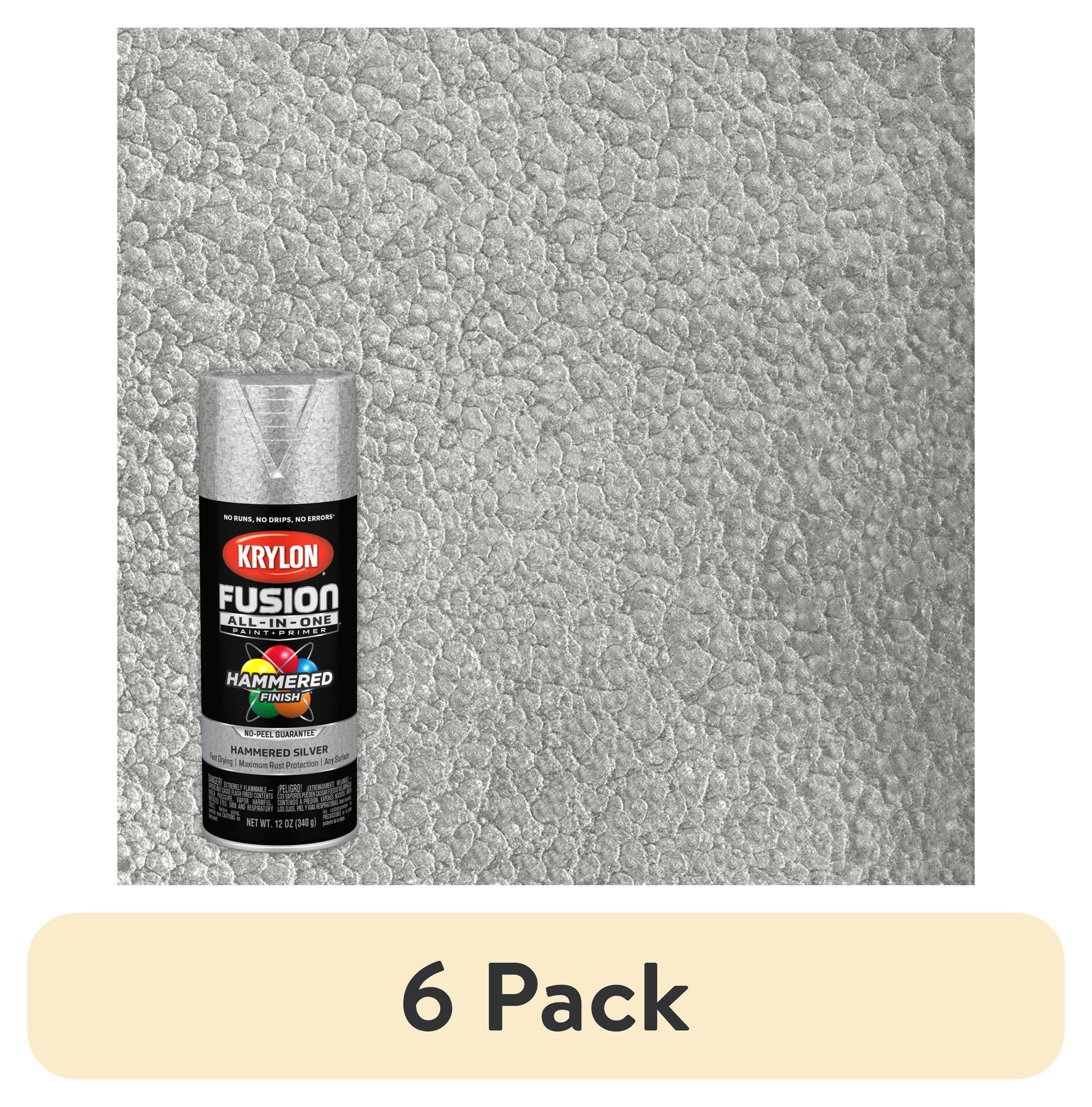 (6 pack) Krylon Fusion All-In-One Hammered, Silver, 12 oz