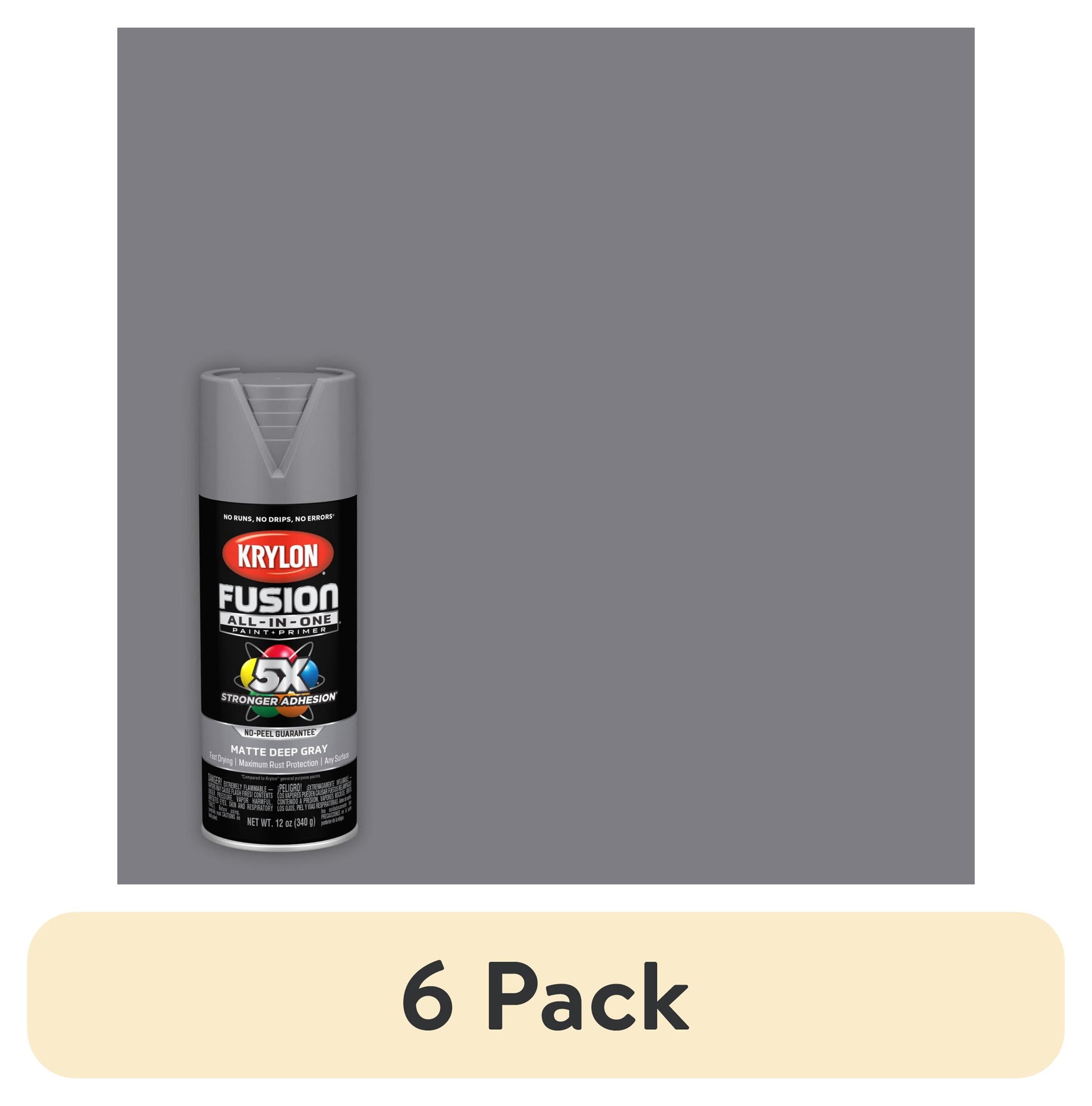 (6 pack) Krylon Fusion All-In-One, Matte, Deep Gray, 12 oz