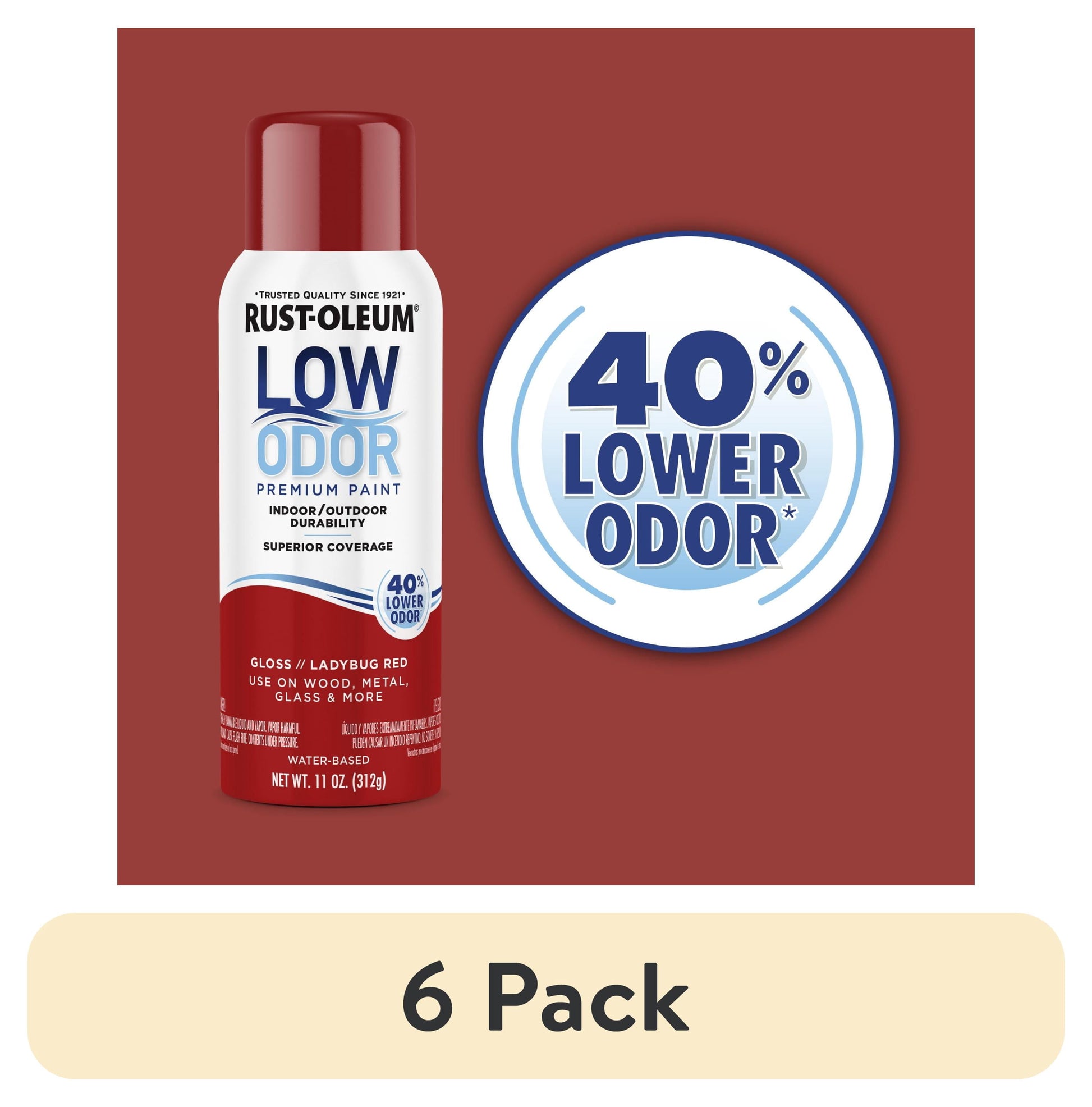 (6 pack) Ladybug Red, Rust-Oleum Low Odor Premium Gloss Spray Paint- 11 oz