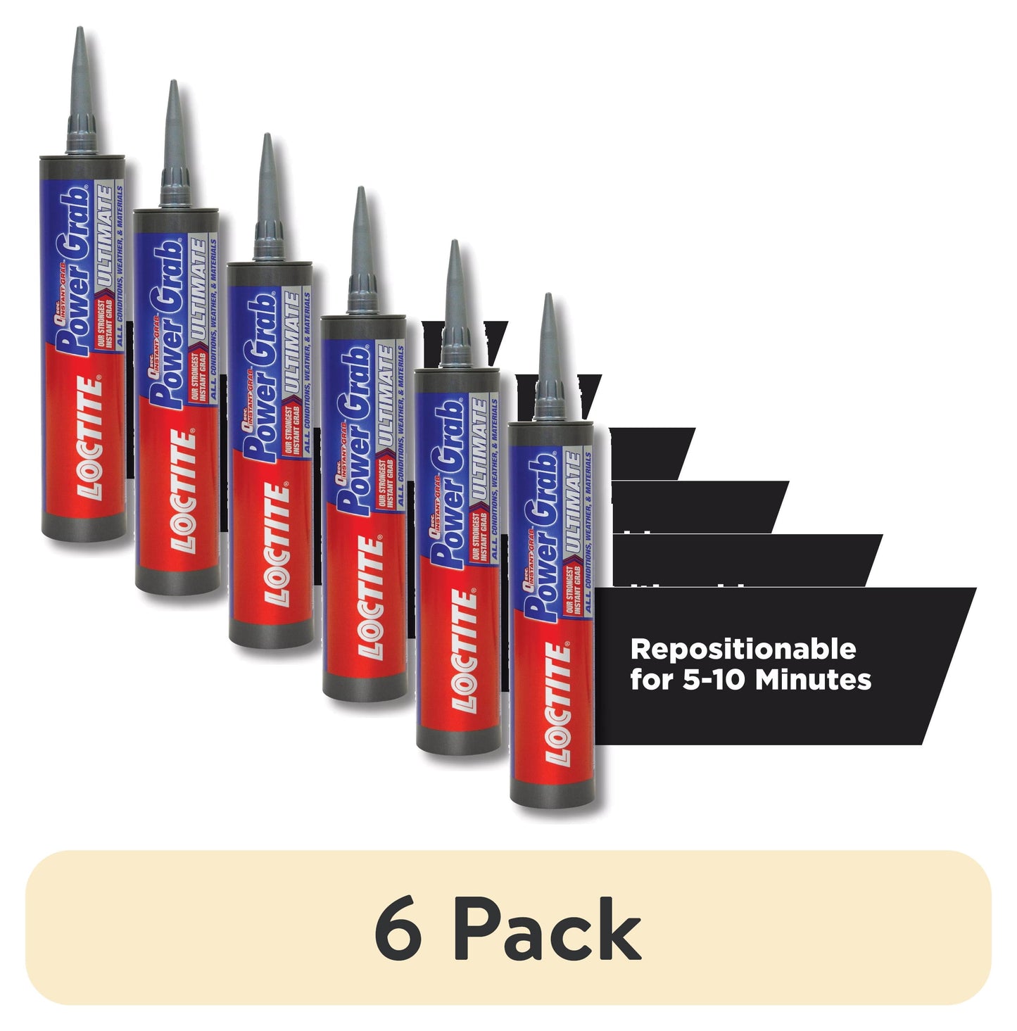 (6 pack) Loctite Power Grab Construction Adhesive Ultimate, Pack of 1, White 9 fl oz Cartridge