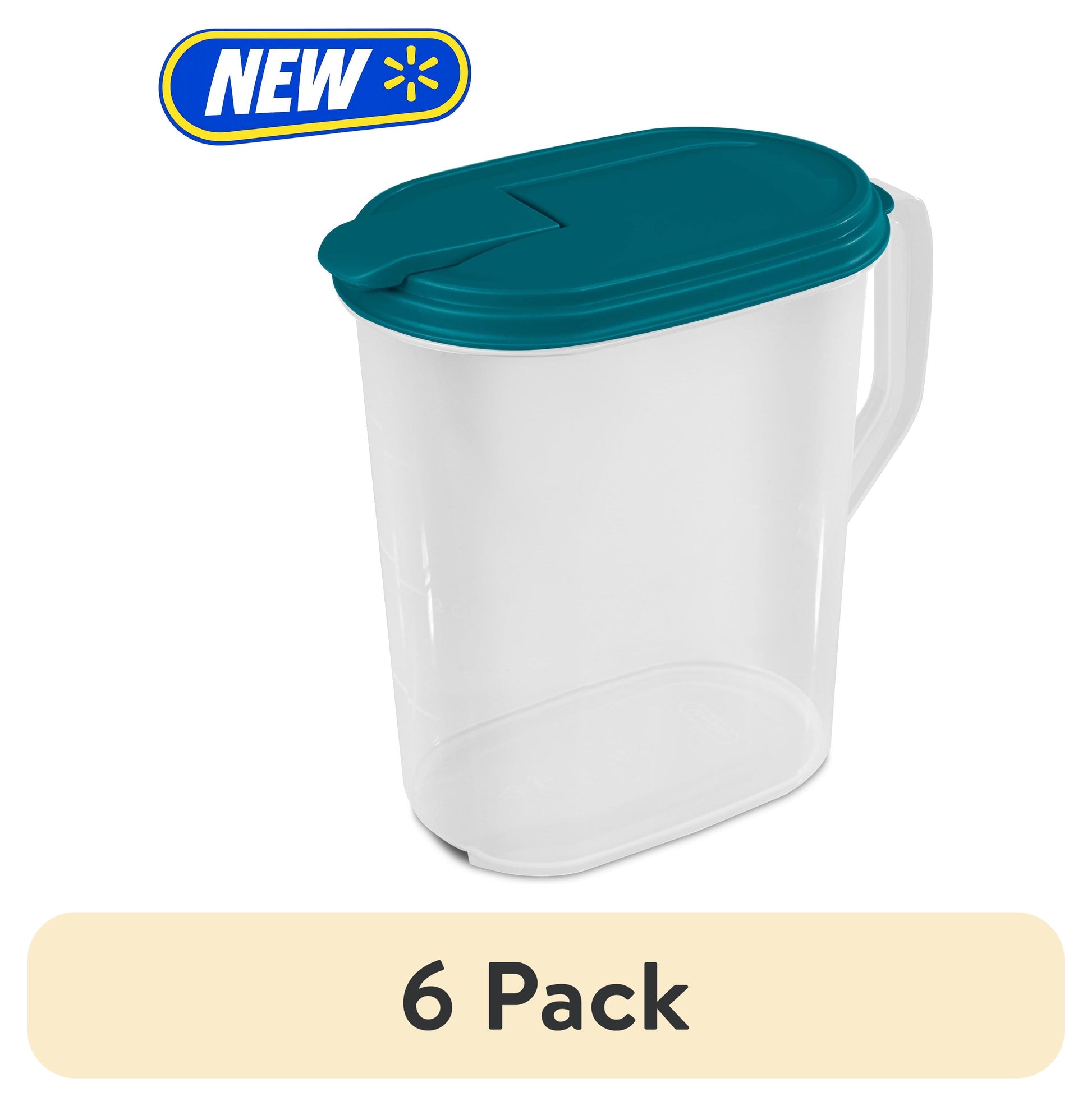 (6 pack) Mainstays 1 Gallon Oval Pitcher, Freezer- and Dishwasher-Safe, Durable Food-Safe Plastic, BPA-Free, Teal Lid