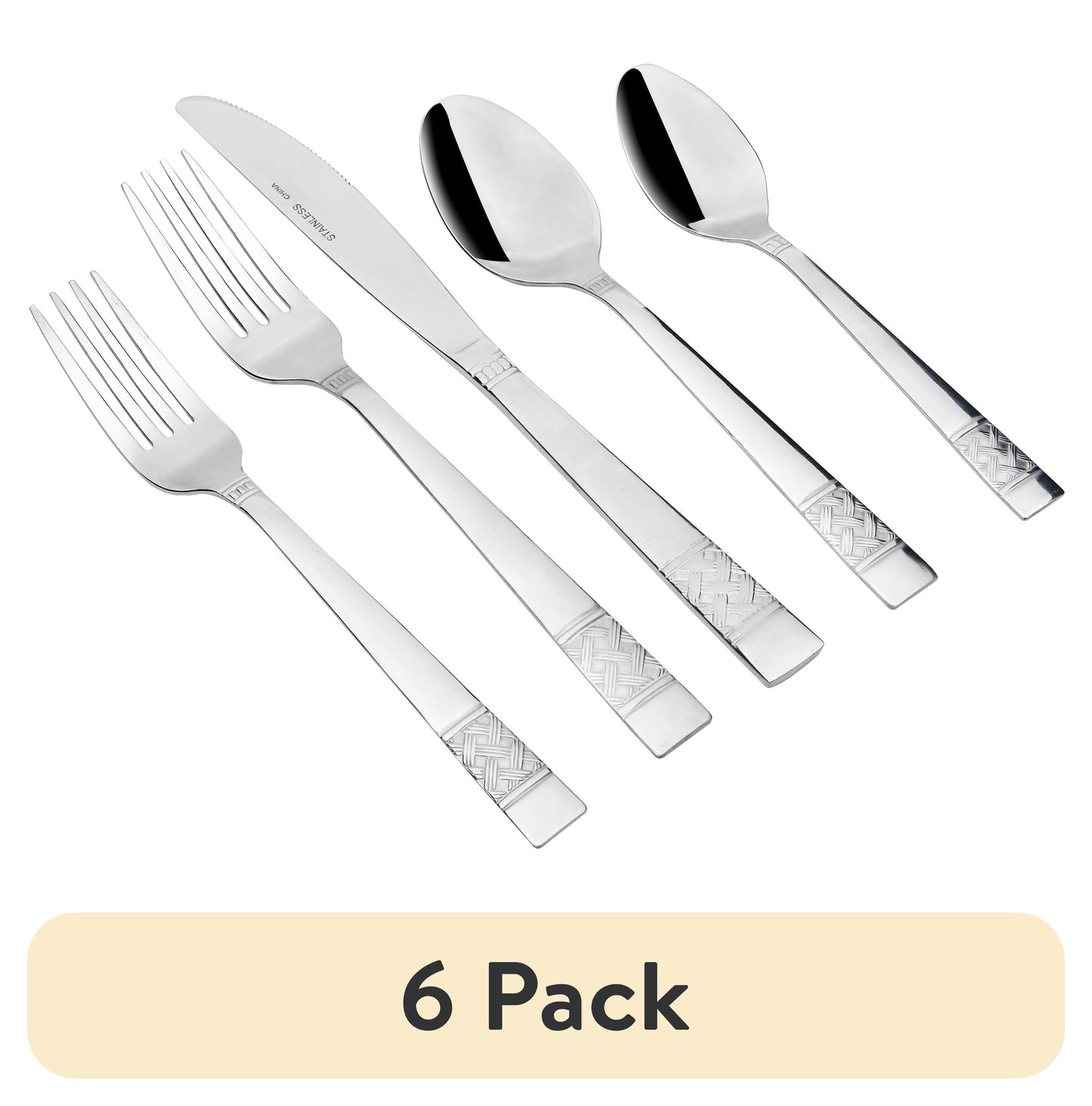 (6 pack) Mainstays Pierremont 20 Piece Polished Stainless Steel Flatware Set, Silver Tableware
