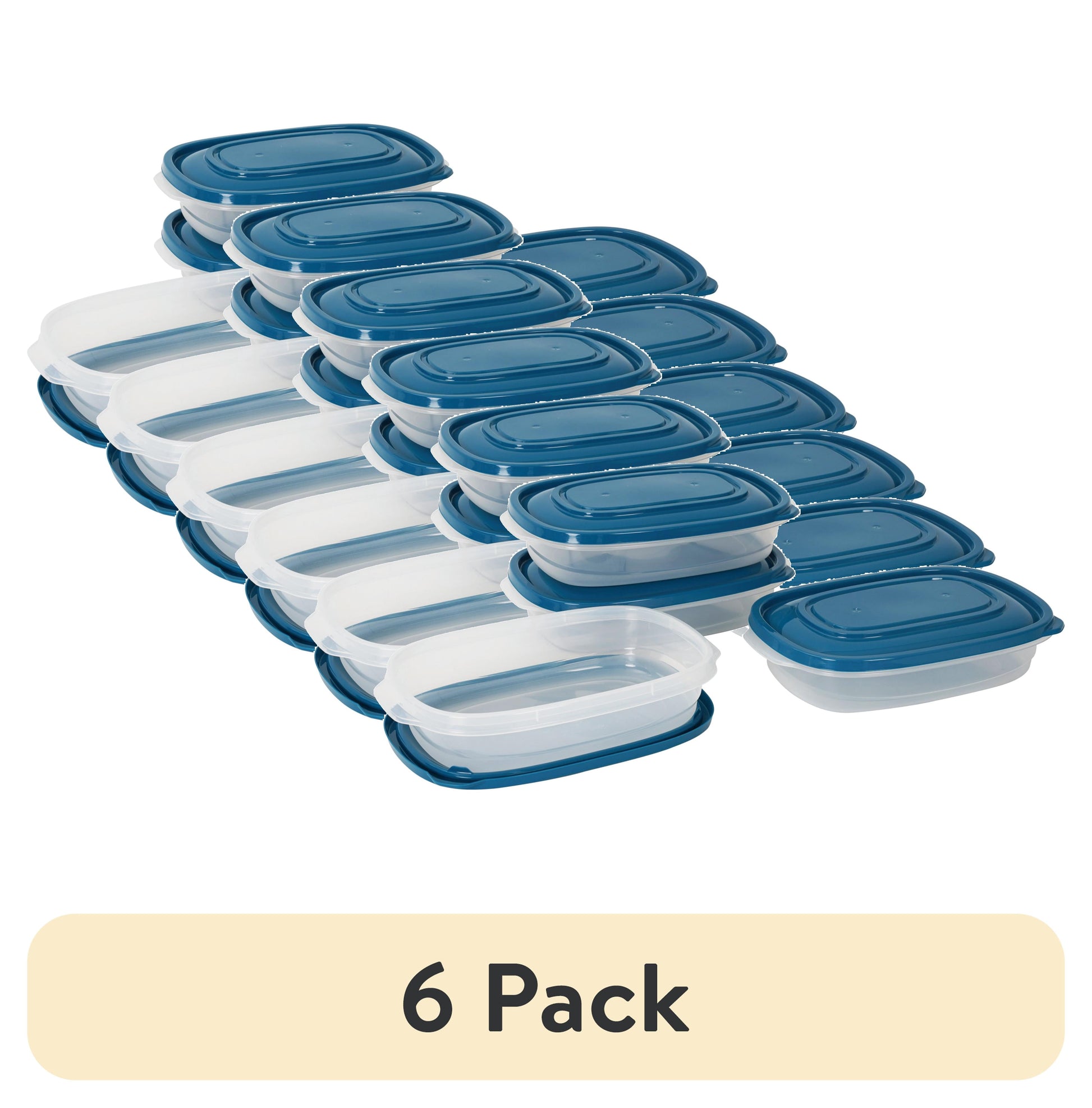 (6 pack) Mainstays Semi Durable Rectangle 4cup Plastic Food Storage Container 4 Pack, Made for Family Meals and Easy Serving, along with being the perfect size for your Lunch Bag