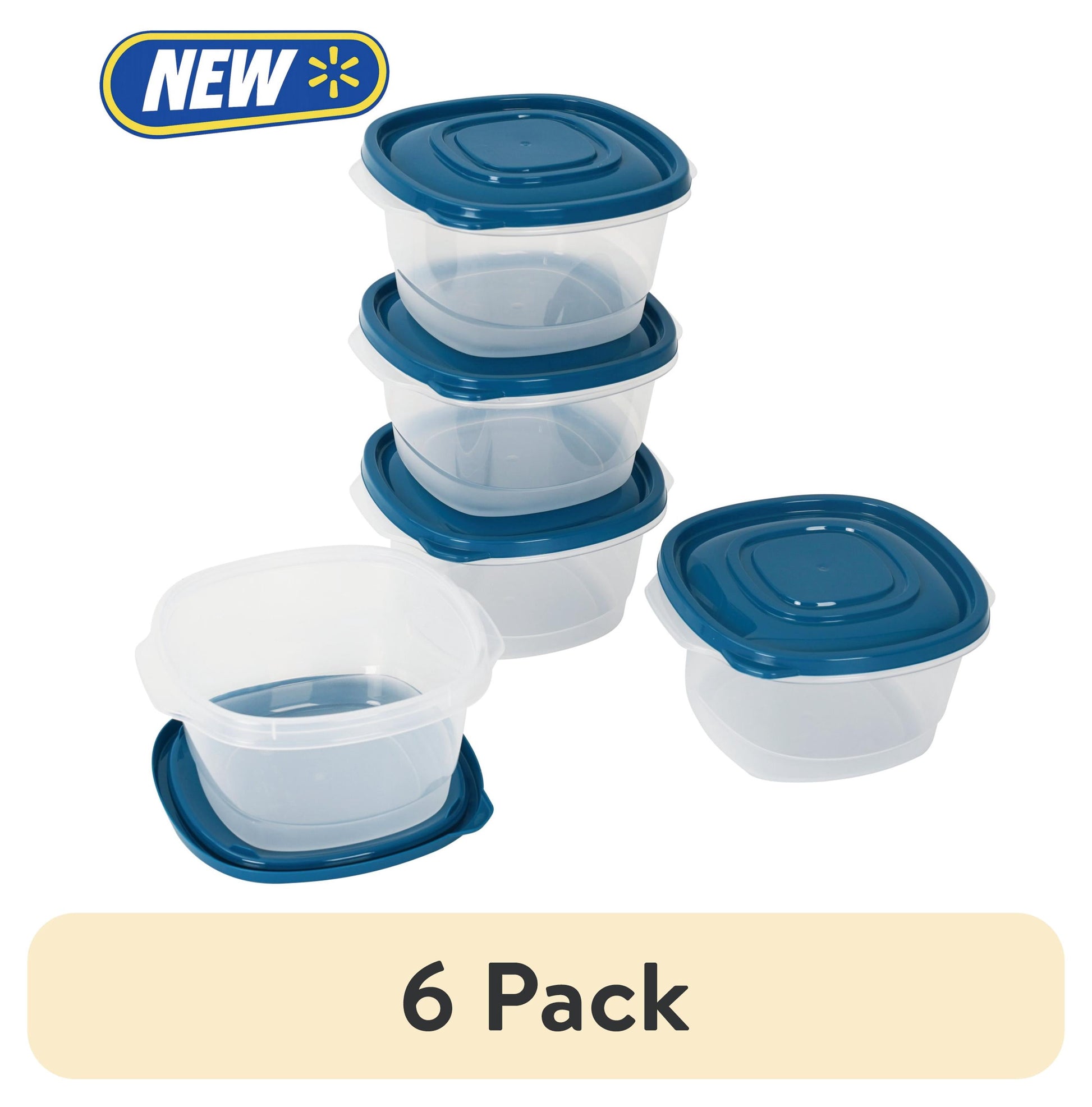 (6 pack) Mainstays Semi Durable Square 5.2cup Plastic Food Storage Container 5 Pack, Made for Family Meals for Easy Serving and Storing