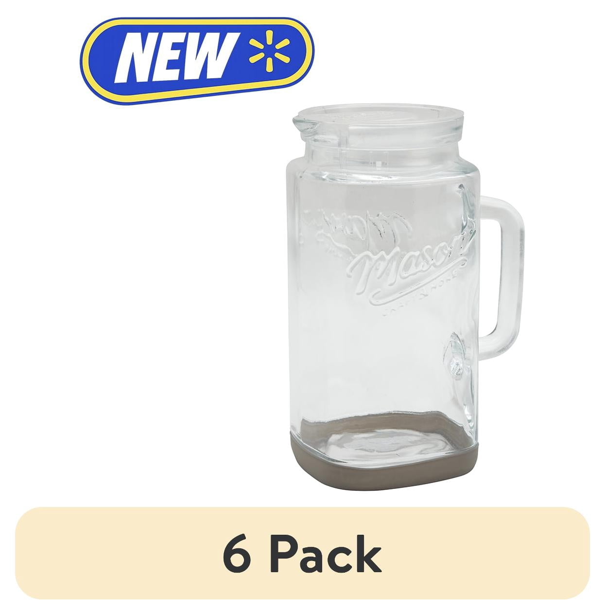 (6 pack) Mason Craft & More Glass 0.5 Gallon Pitcher with Removable Plastic Lid and Silicone Base, Gray, Well Suited to Cold Drink Preparation